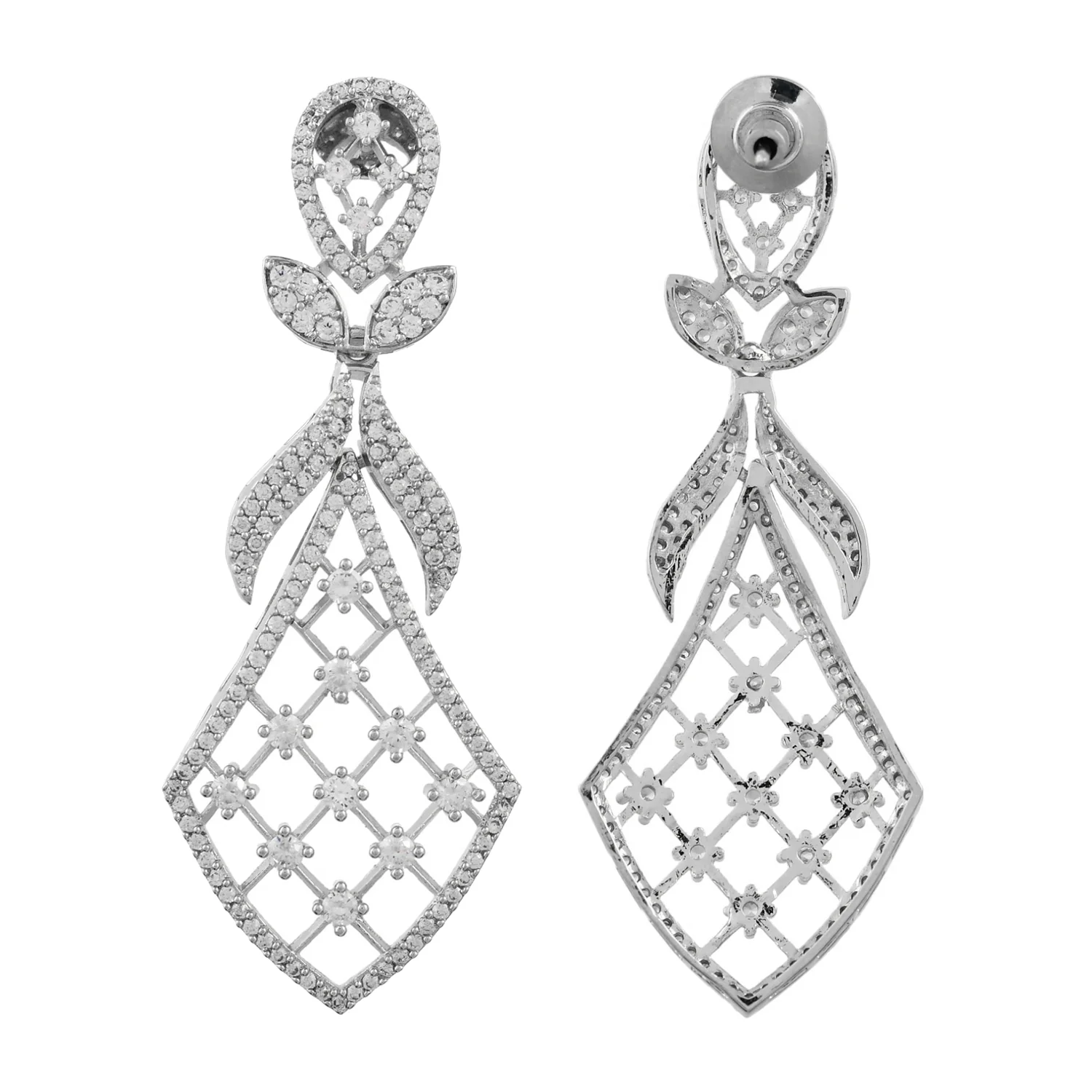 Sparkling Elegance Floral American Diamond Dangler Earrings - Image 5