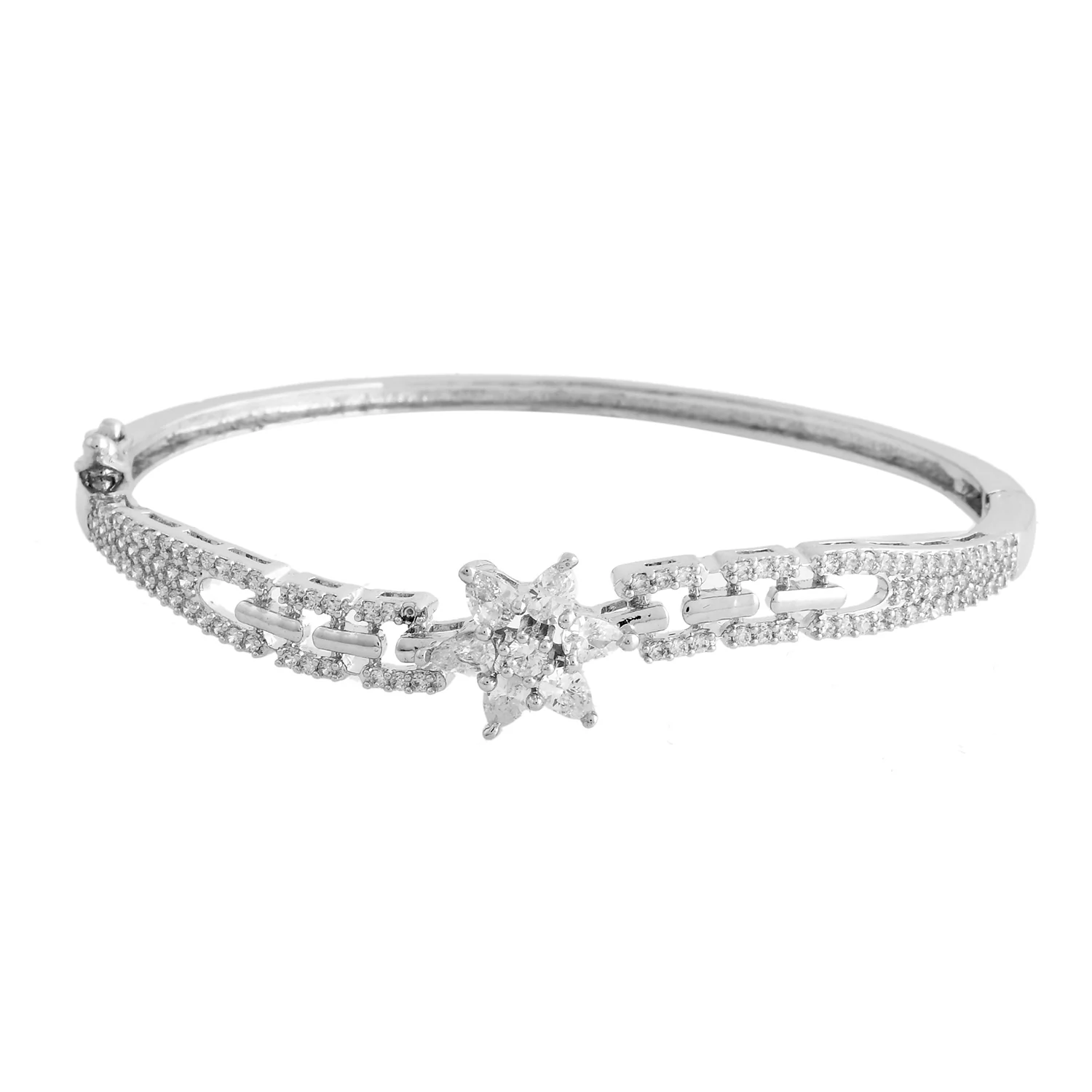 Sparkling Elegance Floral Aura American Diamond Bracelet - Image 3