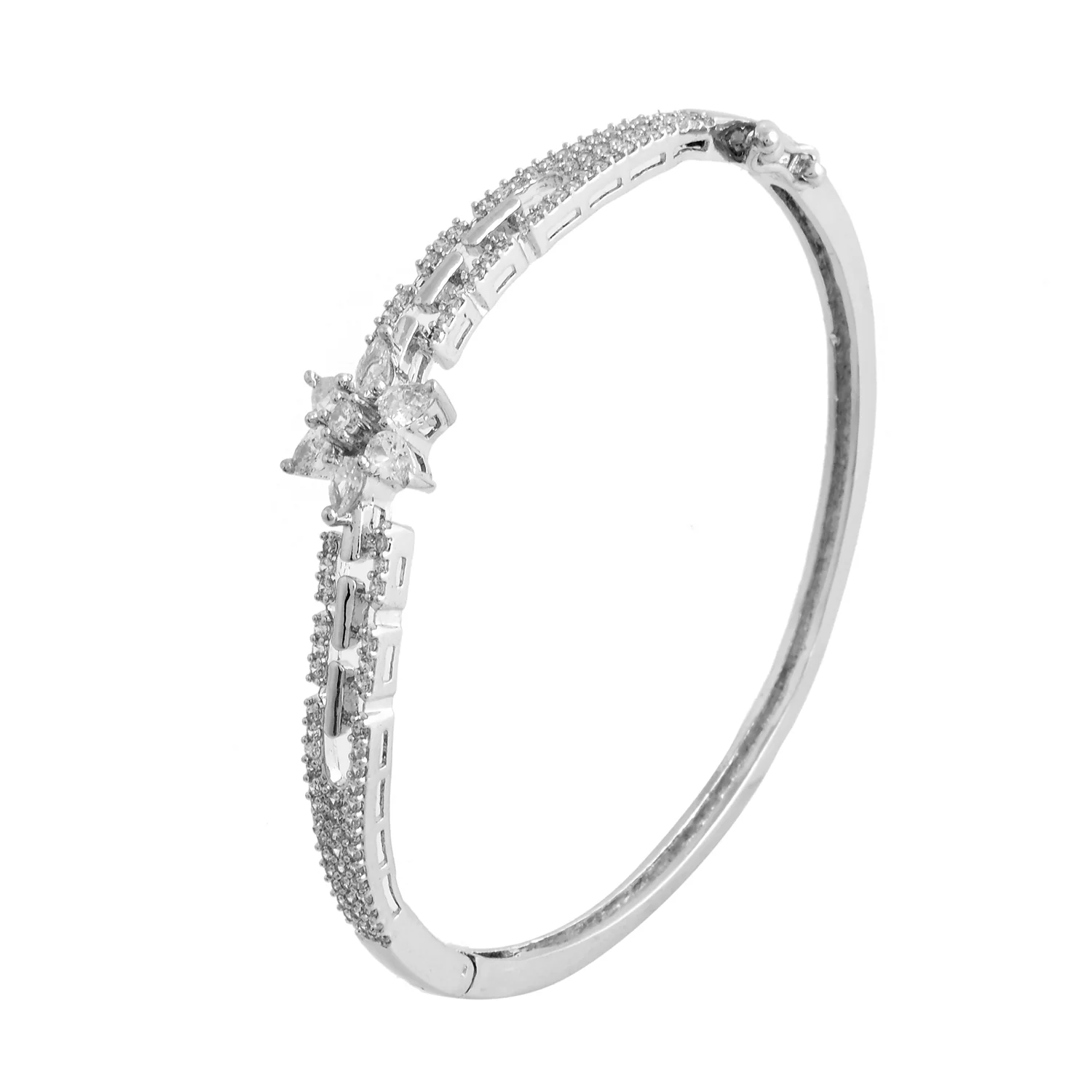 Sparkling Elegance Floral Aura American Diamond Bracelet - Image 4