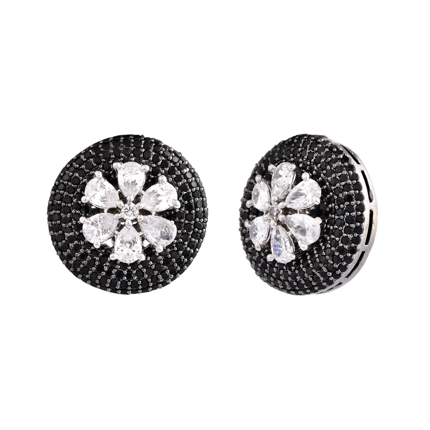 Sparkling Elegance Floral Beauty American Diamond Stud Earrings - Image 3