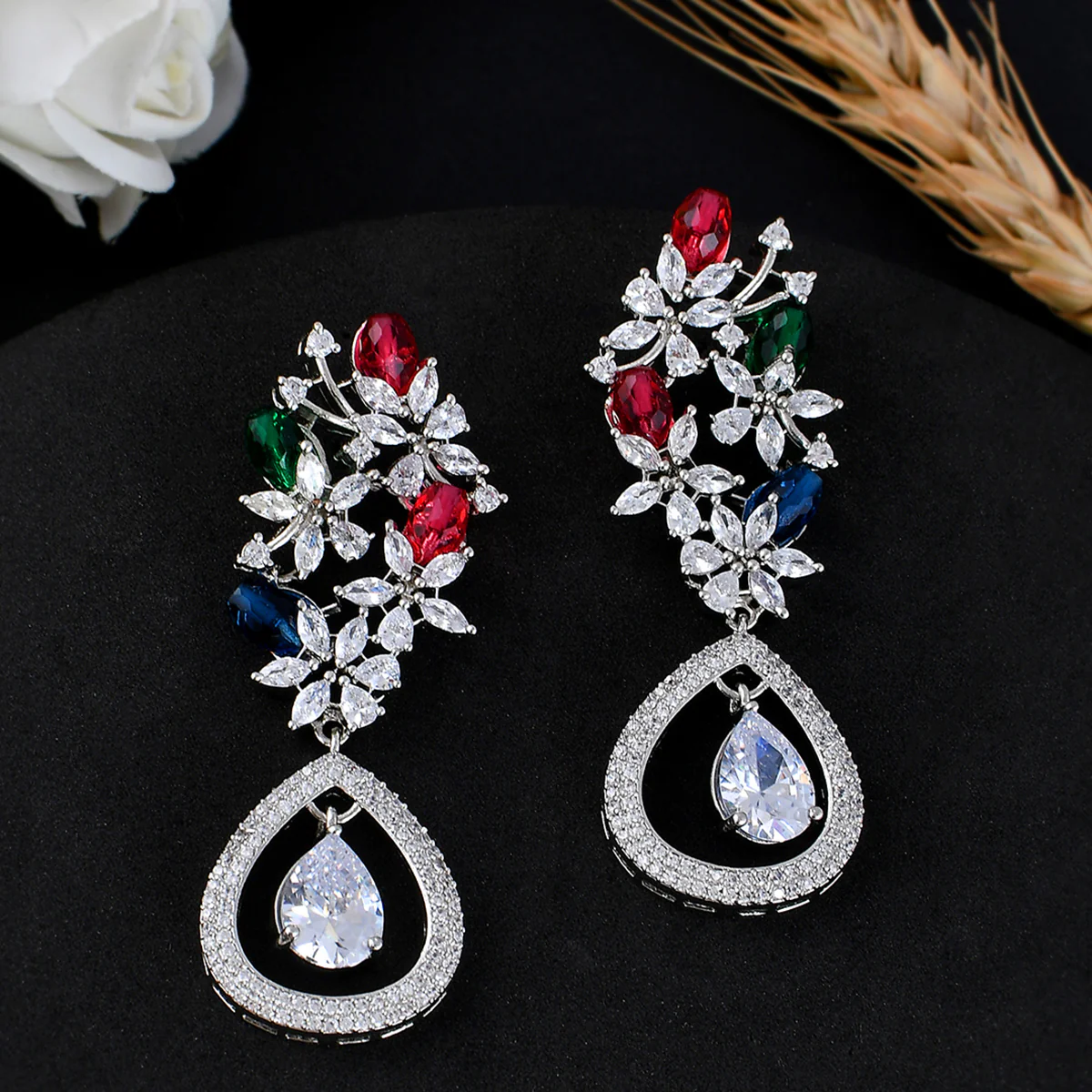 Sparkling Elegance Floral Butterfly Shaped Earrings
