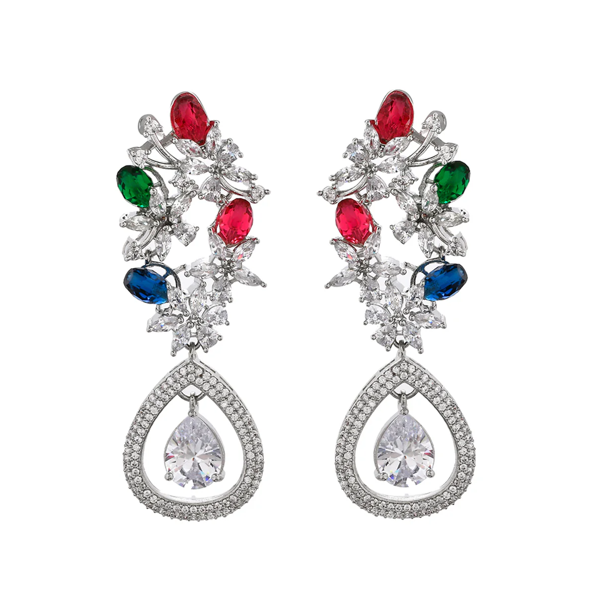 Sparkling Elegance Floral Butterfly Shaped Earrings - Image 3