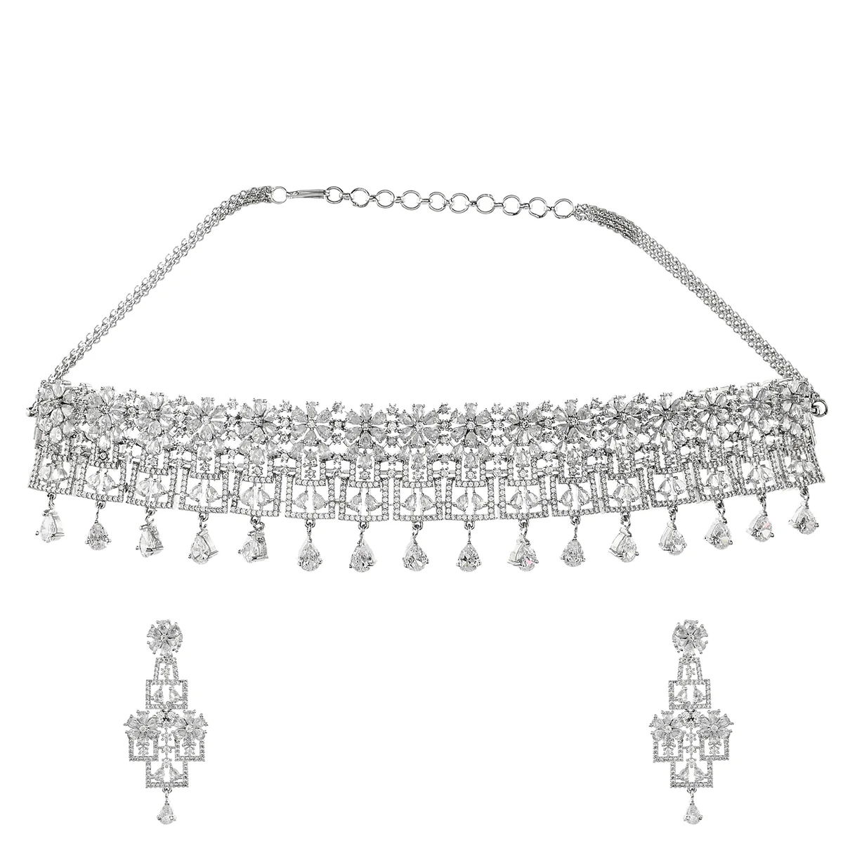 Sparkling Opulence Floral Choker Jewellery Set - Image 3