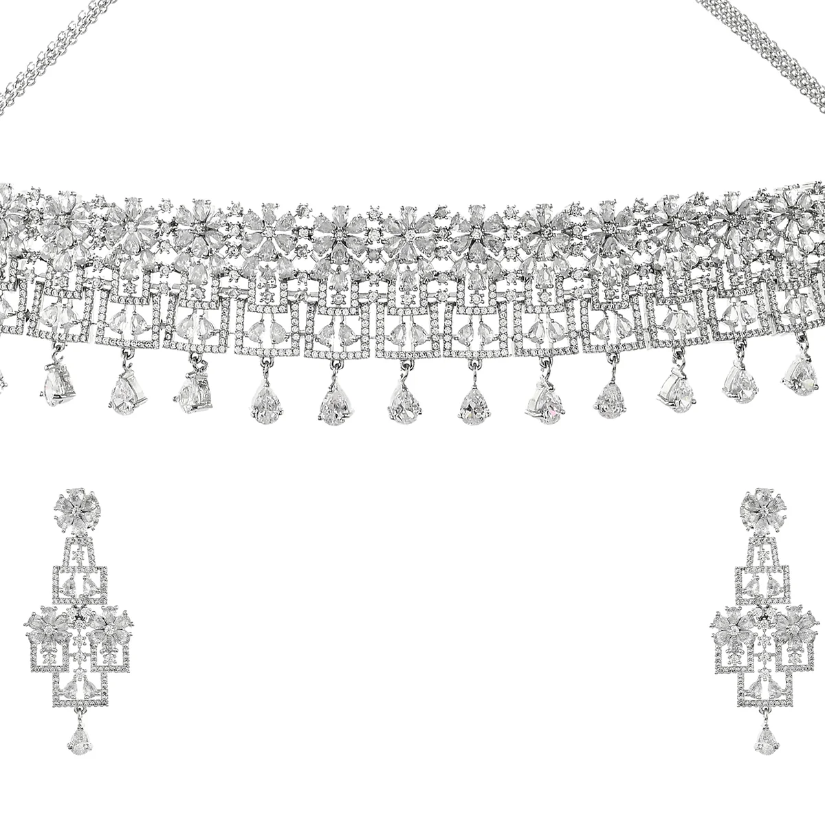 Sparkling Opulence Floral Choker Jewellery Set - Image 4
