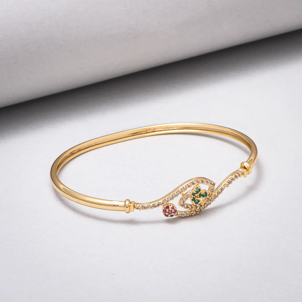 Sparkling Elegance Floral Coloured Round Cut Zircons Gold Plated Brass Bracelet