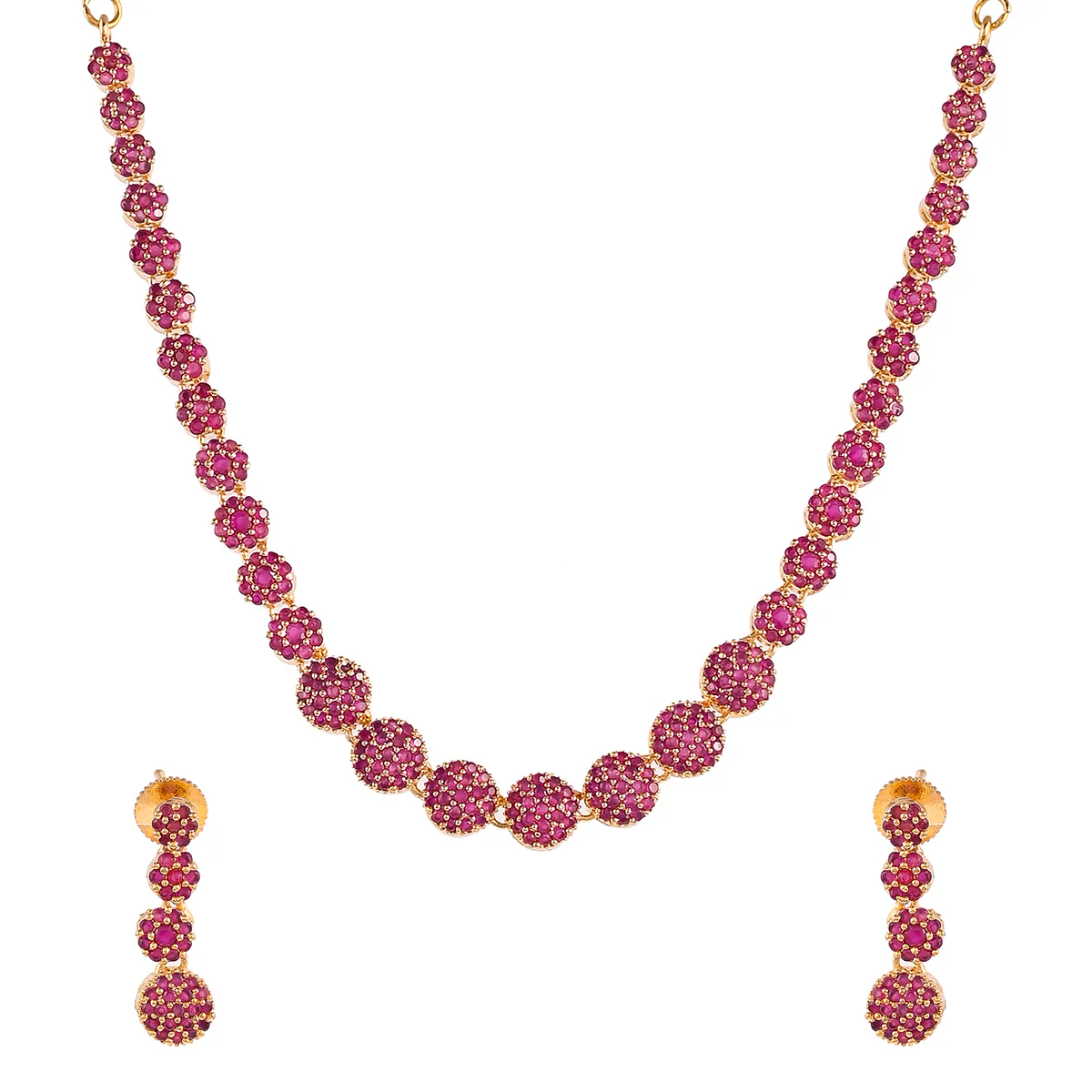 Sparkling Elegance Floral CZ Adorned Gold Plated Brass Jewellery Set - Image 4