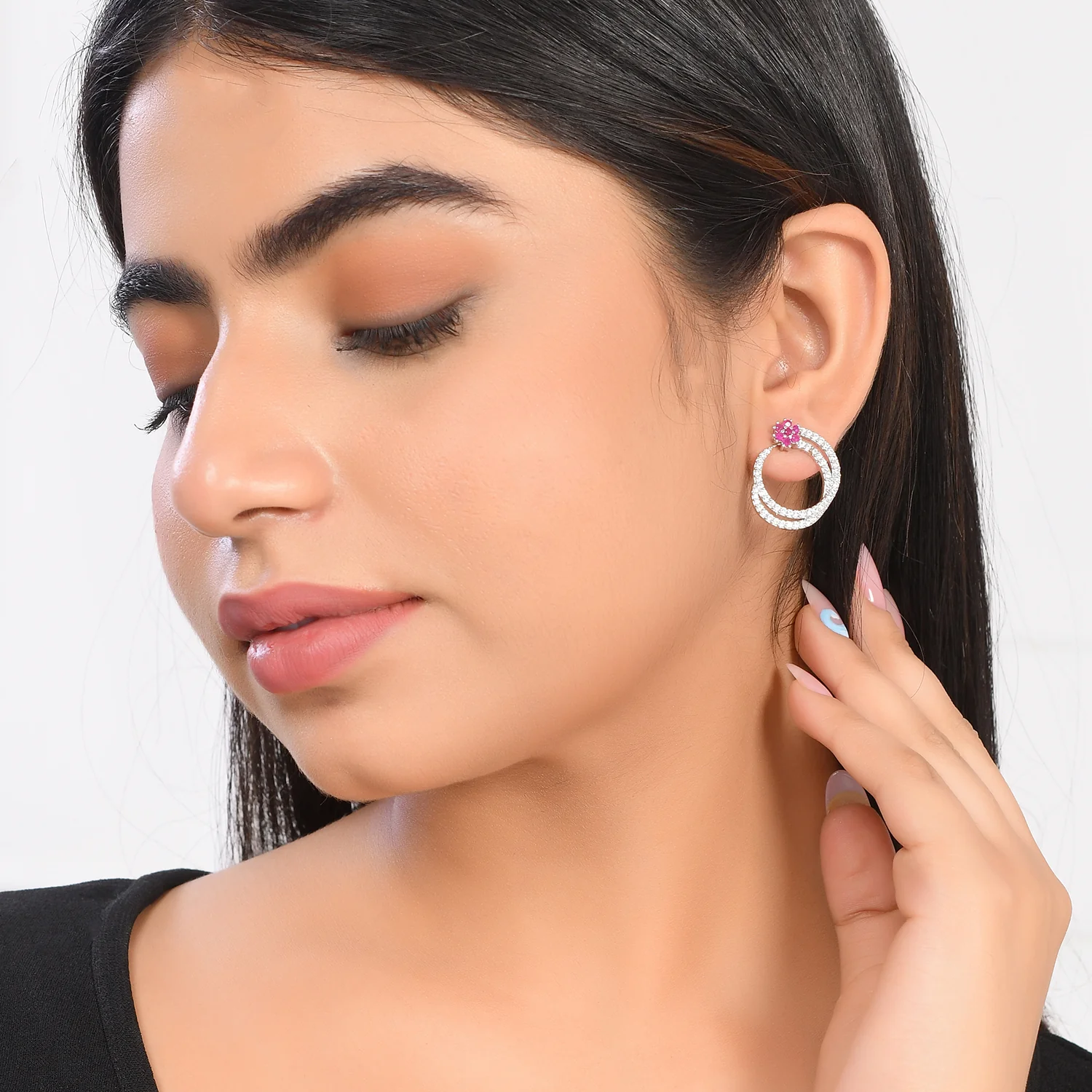 Sparkling Elegance Floral Cz Gems Spiral Earrings - Image 2