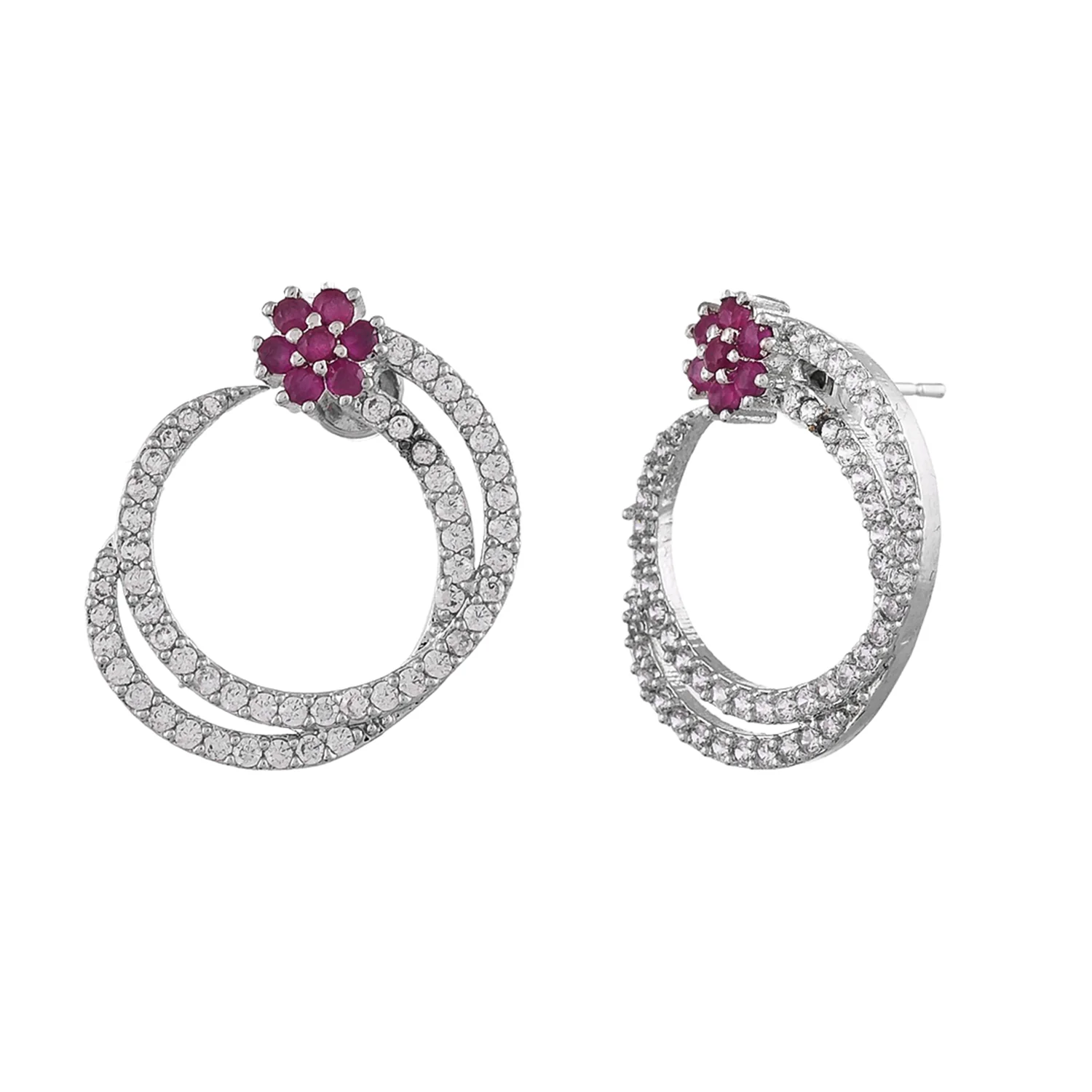 Sparkling Elegance Floral Cz Gems Spiral Earrings - Image 3