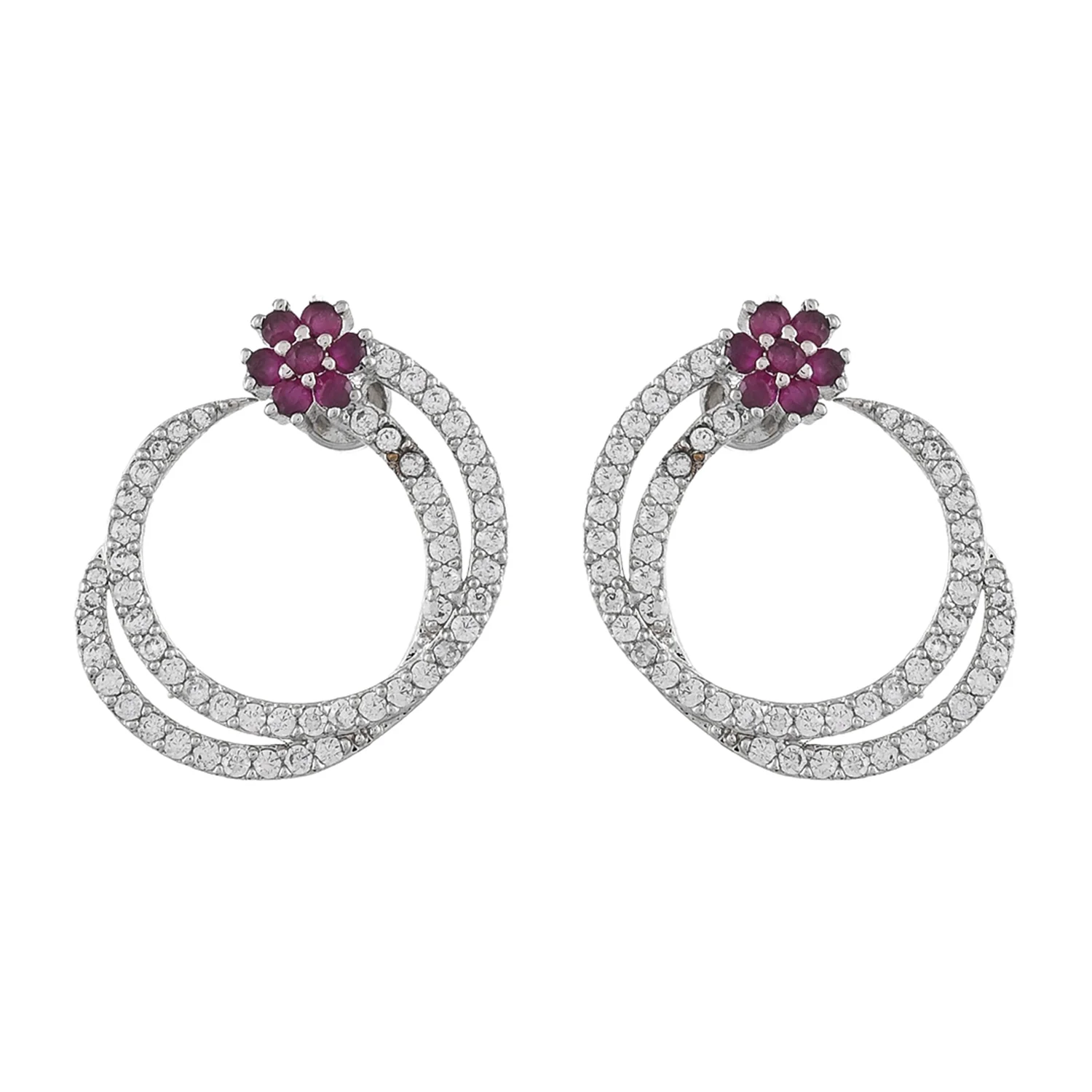 Sparkling Elegance Floral Cz Gems Spiral Earrings - Image 4