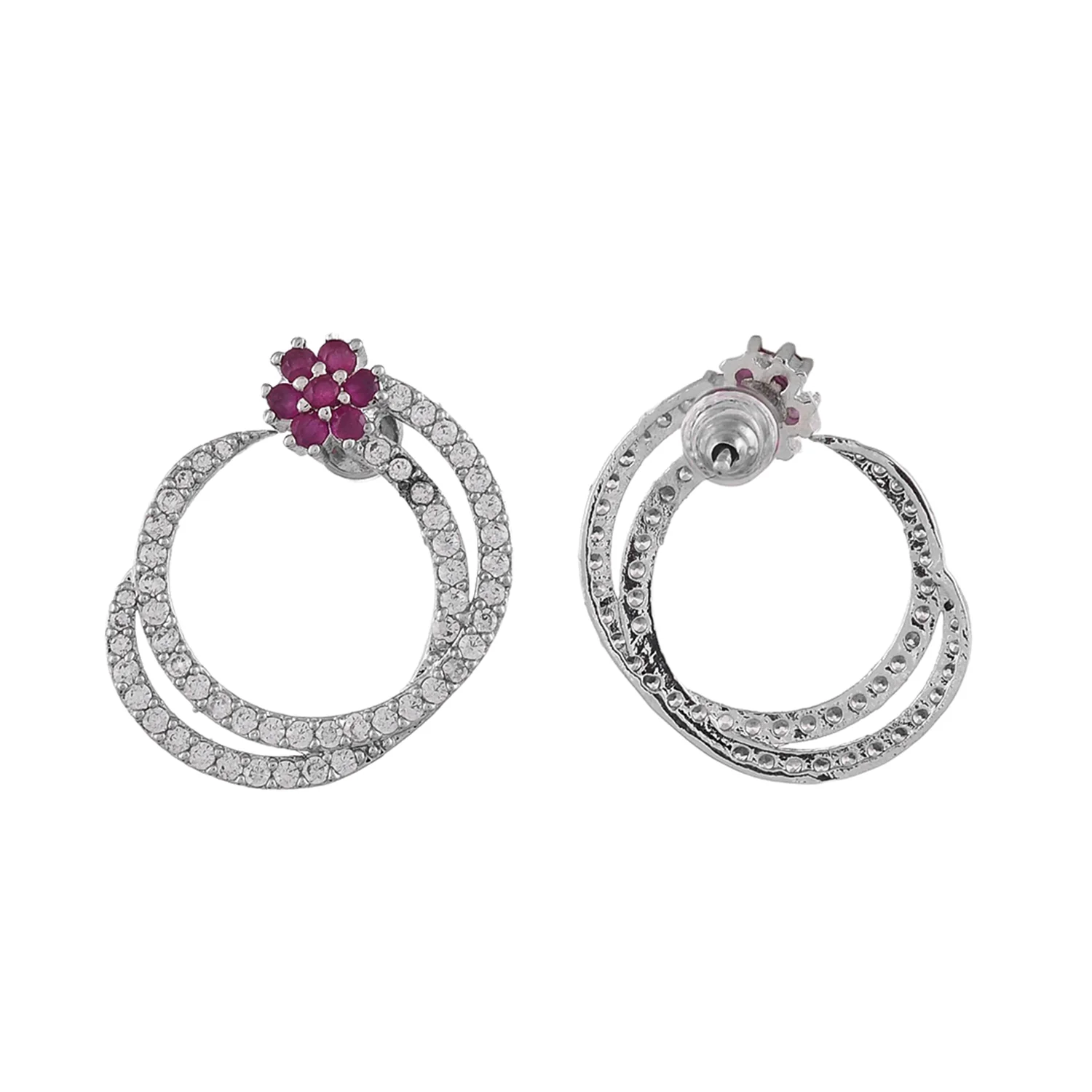 Sparkling Elegance Floral Cz Gems Spiral Earrings - Image 5