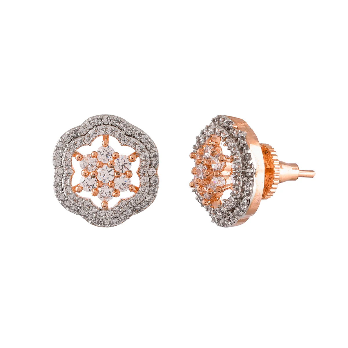 Sparkling Elegance Floral CZ Stud Earrings - Image 4