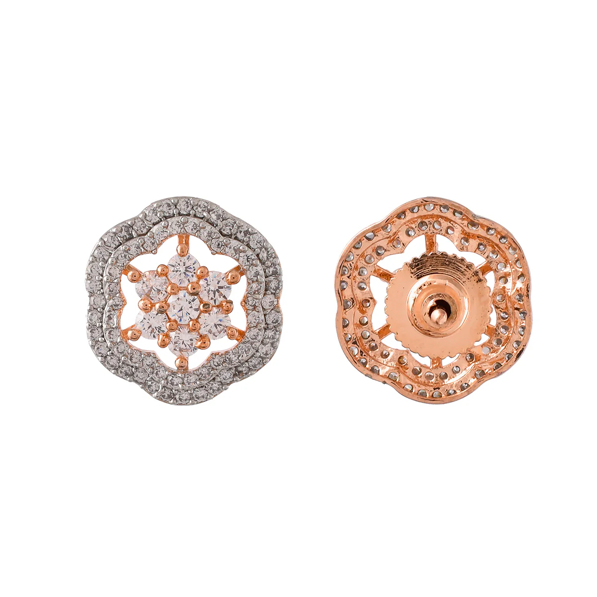 Sparkling Elegance Floral CZ Stud Earrings - Image 5