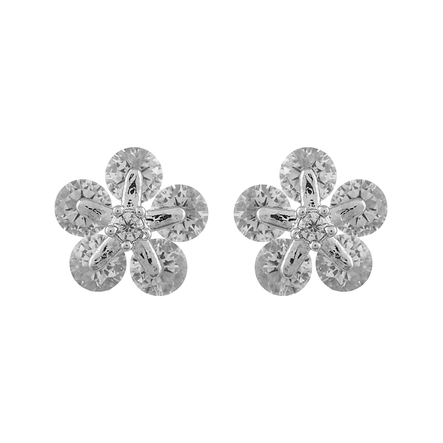 Sparkling Elegance Floral Cz Stud Earrings - Image 4