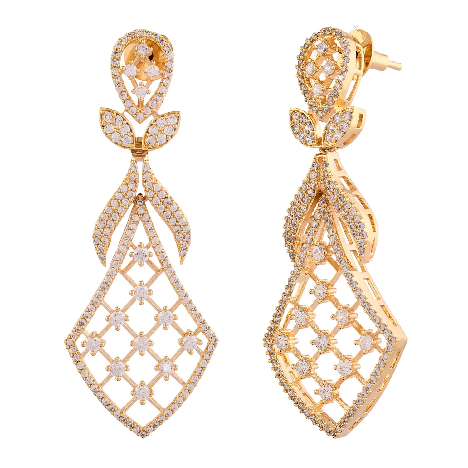 Sparkling Elegance Floral Gold American Diamond Dangler Earrings - Image 4