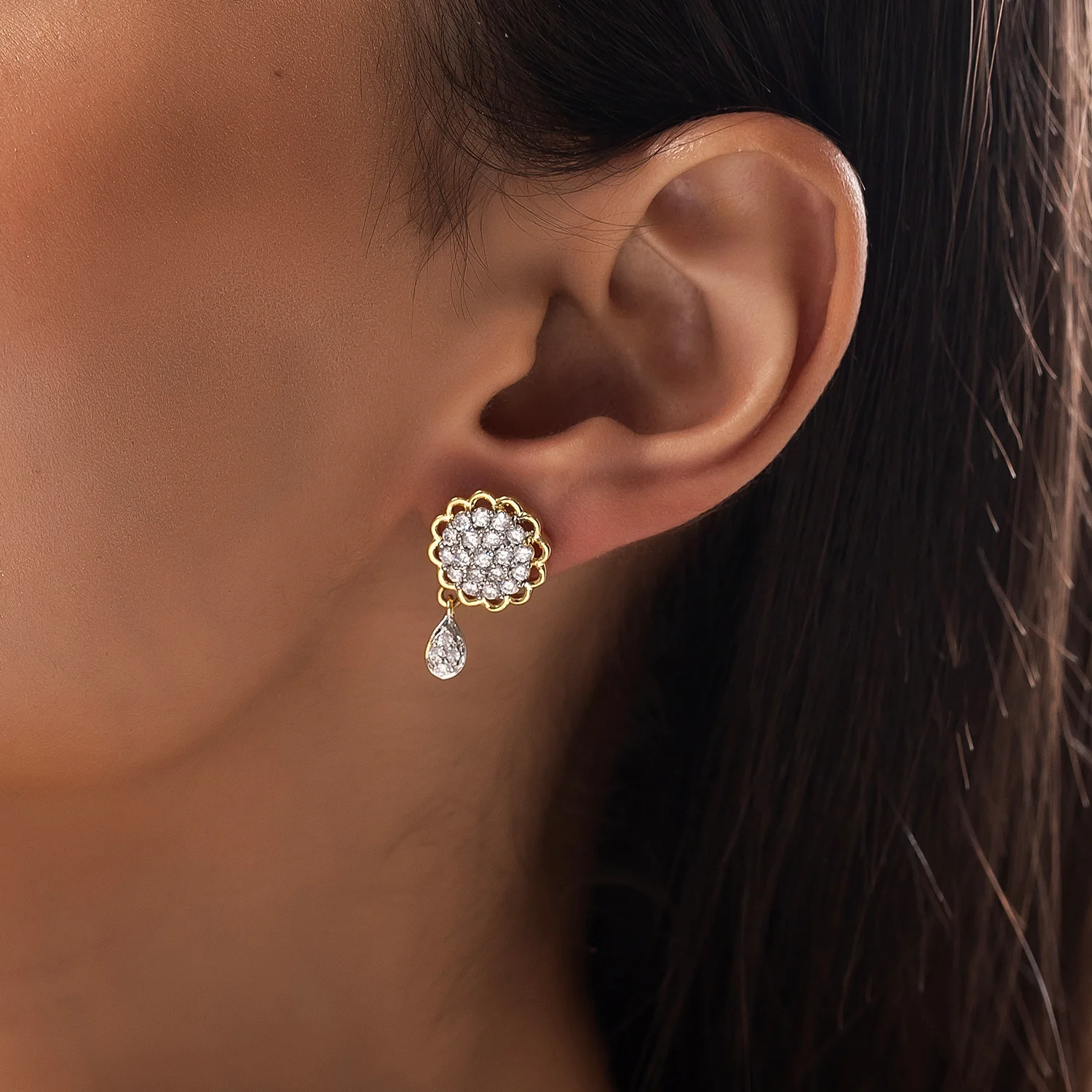 Sparkling Elegance Floral Grace American Diamond Stud Earrings - Image 2