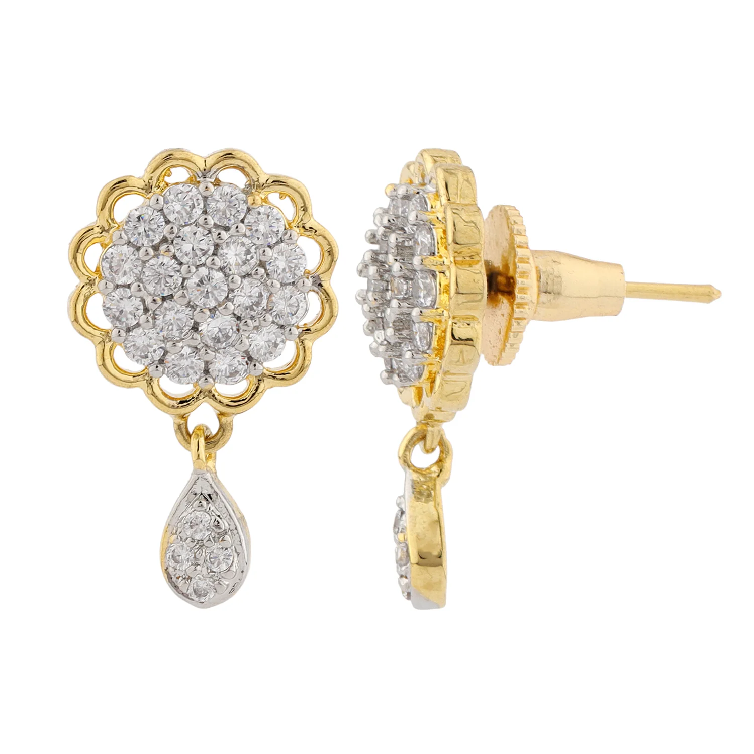 Sparkling Elegance Floral Grace American Diamond Stud Earrings - Image 3