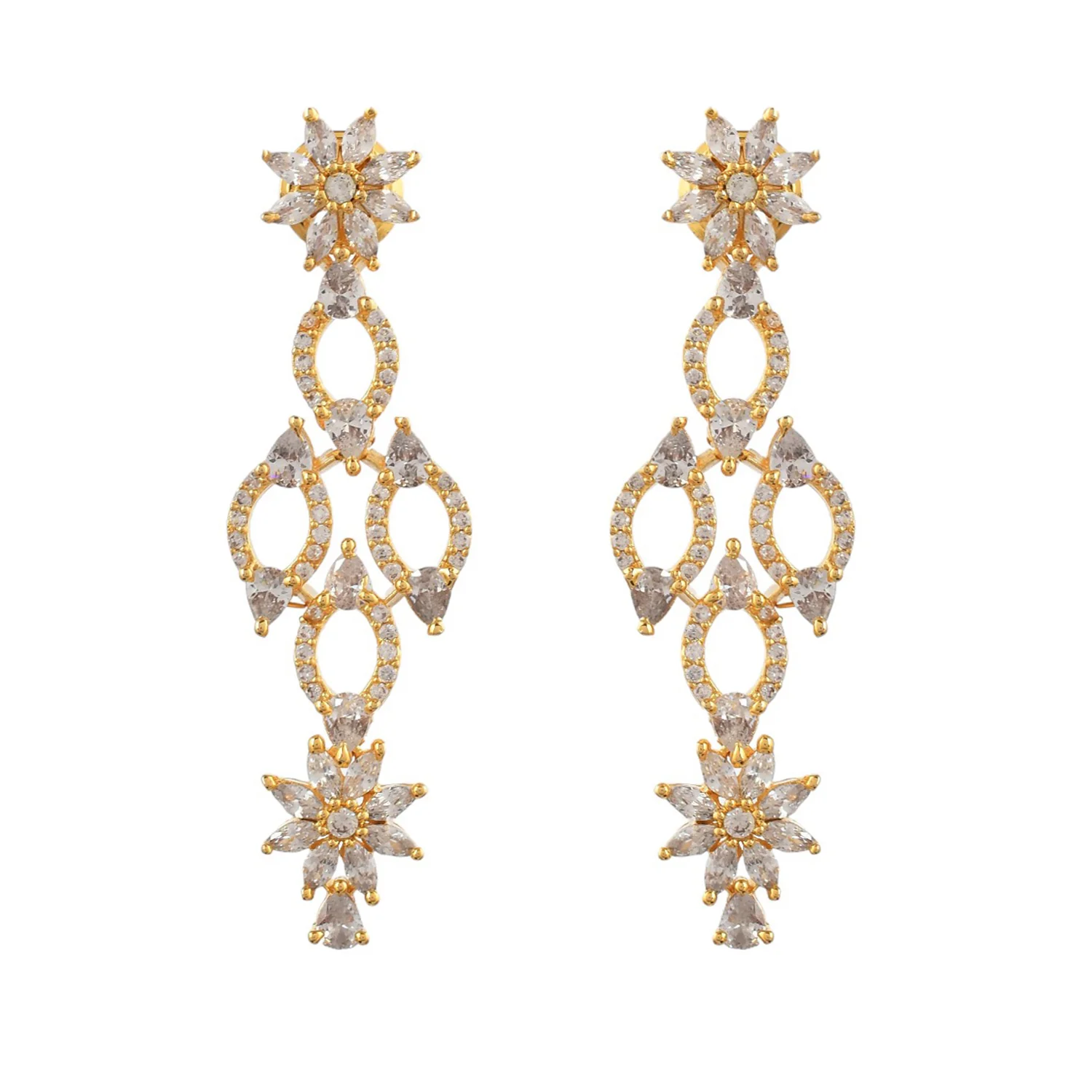 Sparkling Elegance Floral Motifs White Cluster Setting Cz Jewellery Set - Image 6