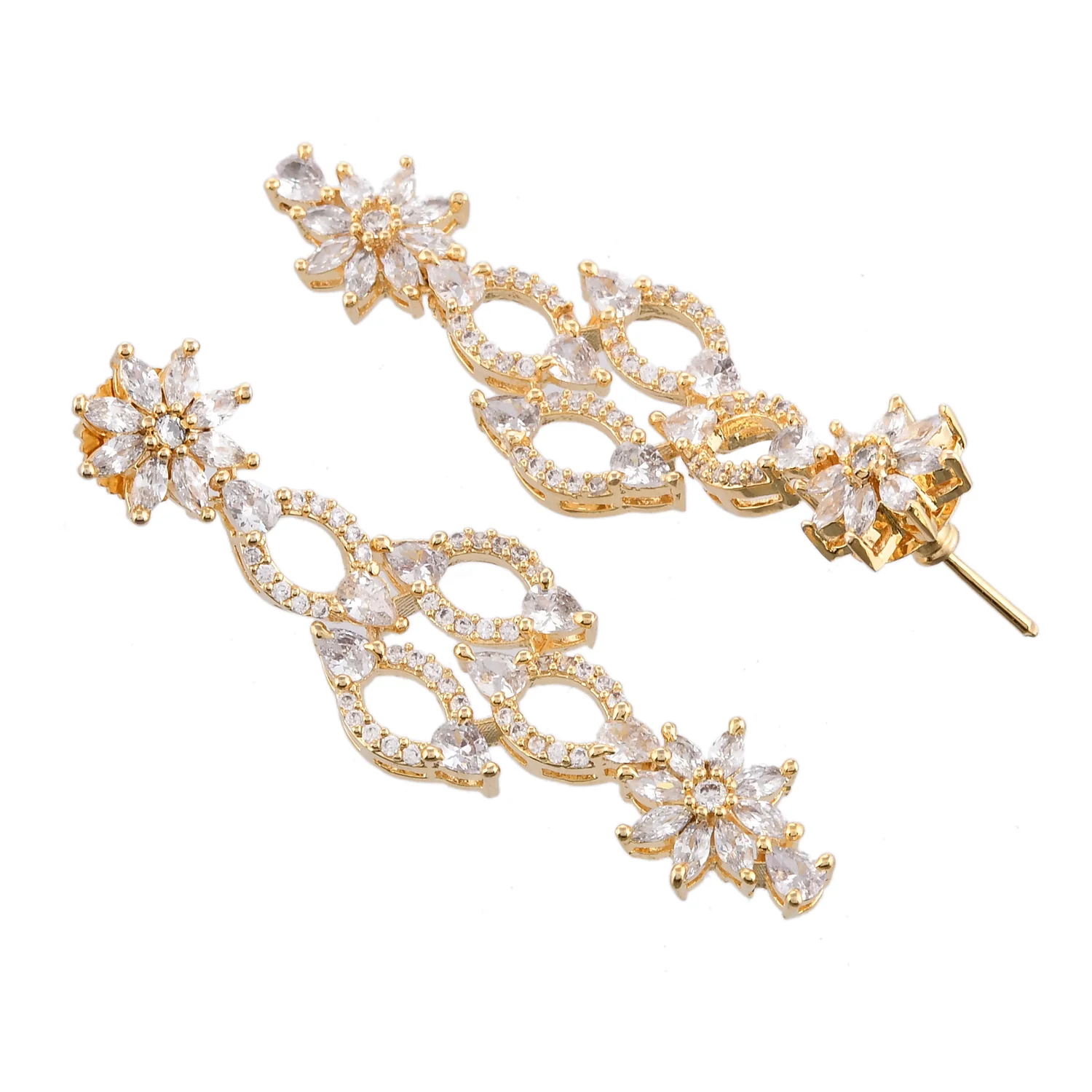 Sparkling Elegance Floral Motifs White Cluster Setting Cz Jewellery Set - Image 7