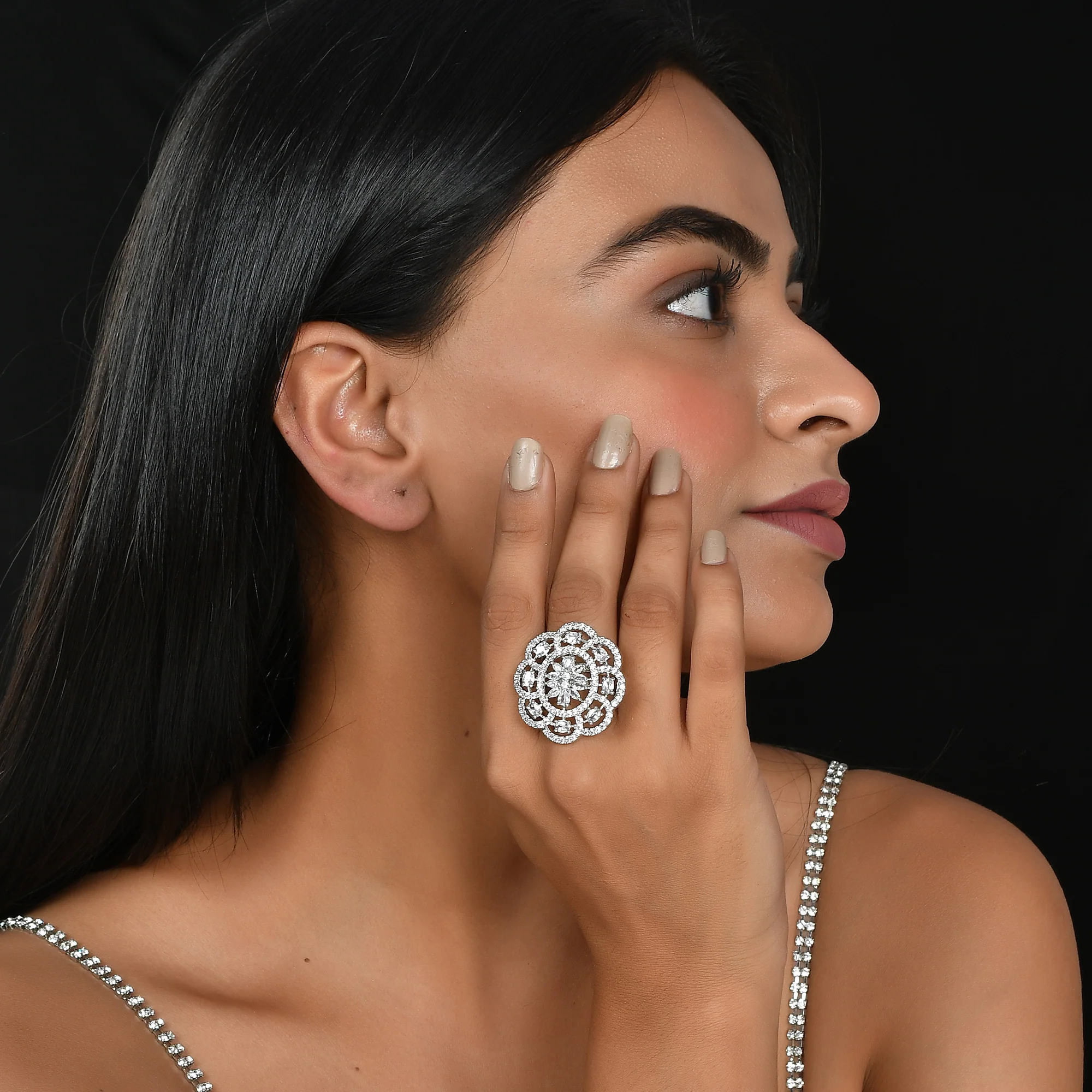 Sparkling Elegance Floral Radiance Ring - Image 2
