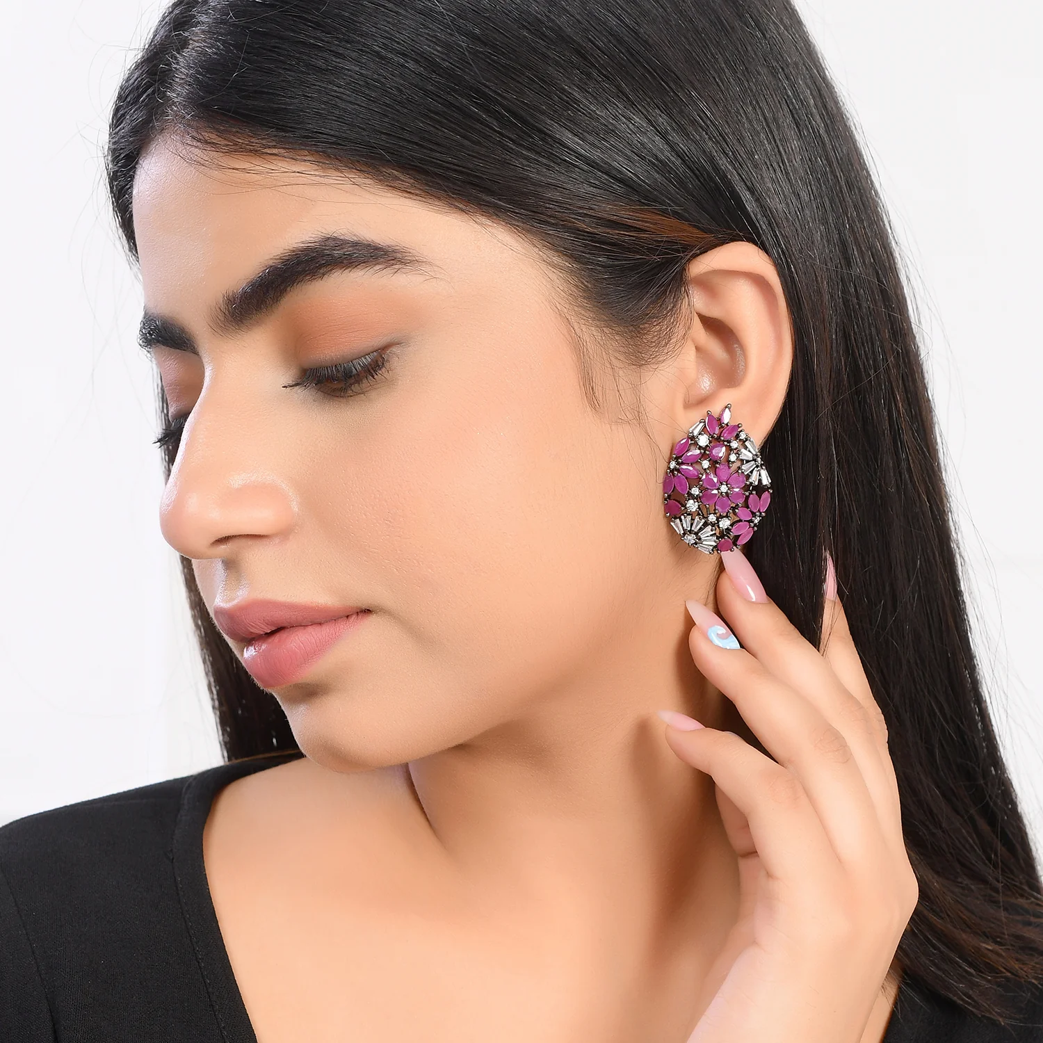 Sparkling Elegance Floral Teardrop Cut Cz Earrings - Image 2