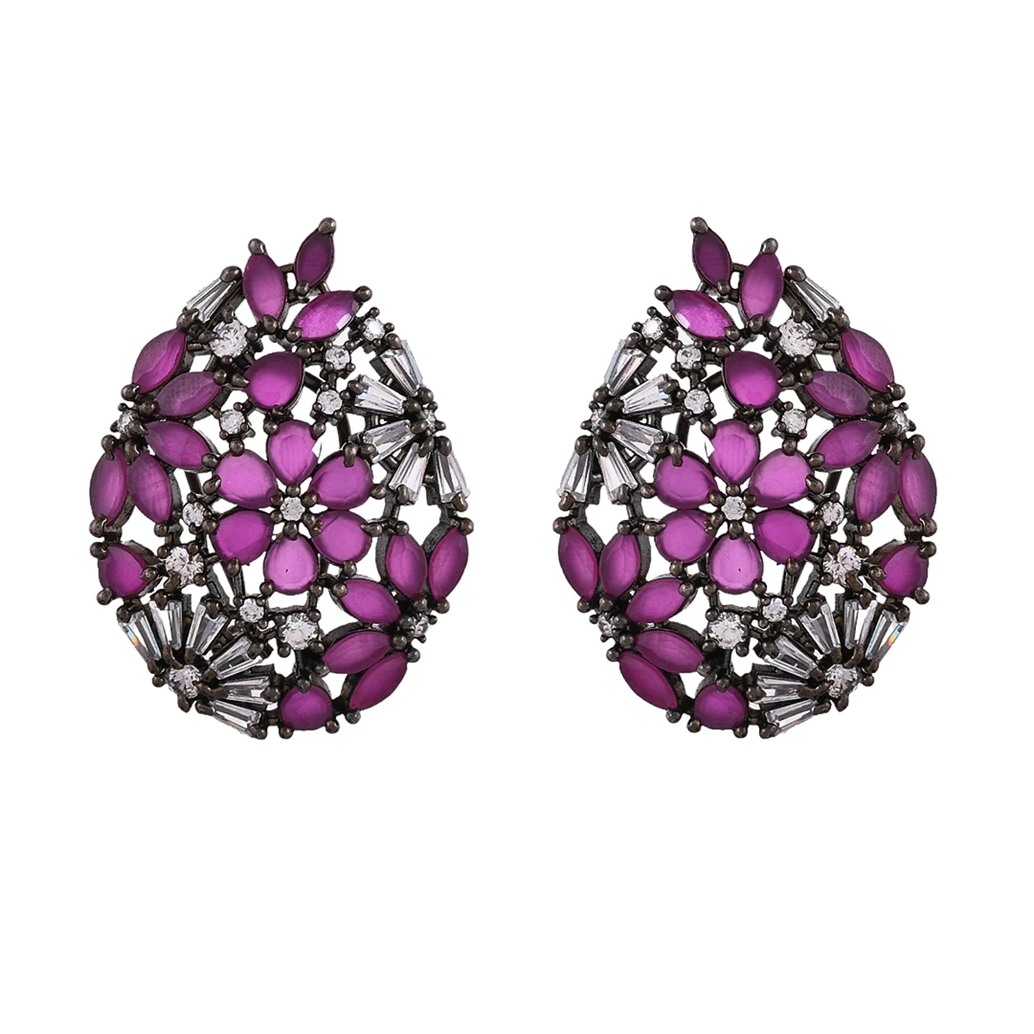 Sparkling Elegance Floral Teardrop Cut Cz Earrings - Image 4