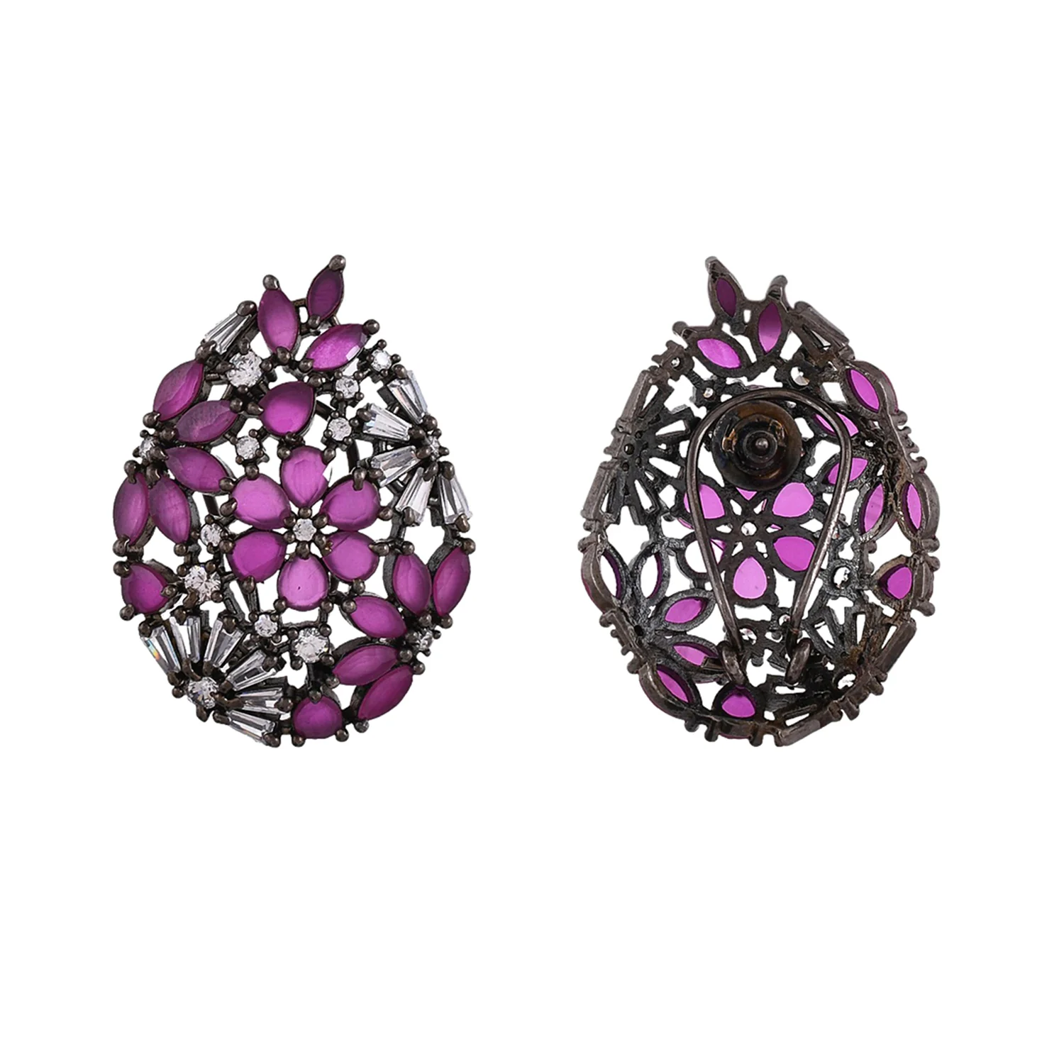 Sparkling Elegance Floral Teardrop Cut Cz Earrings - Image 5