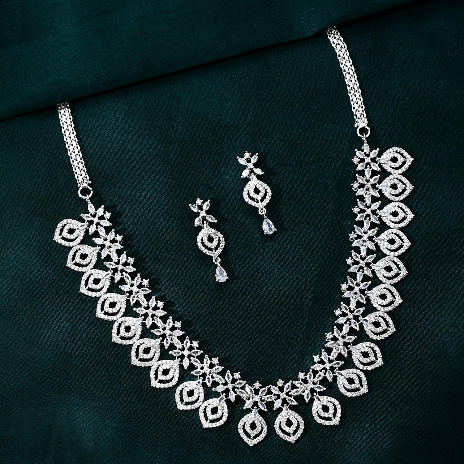 Sparkling Elegance Floral Whispers American Diamond Necklace Set