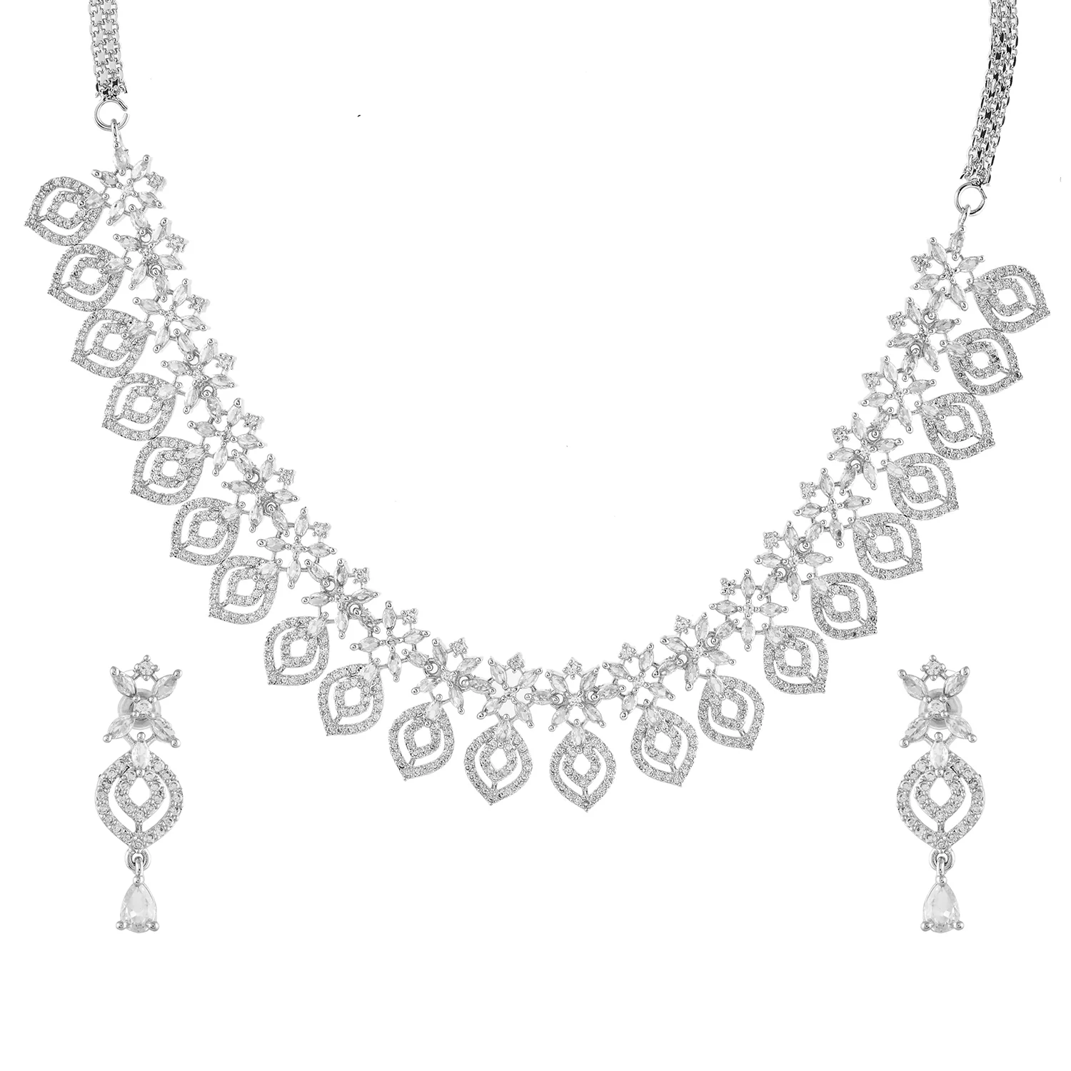 Sparkling Elegance Floral Whispers American Diamond Necklace Set - Image 3