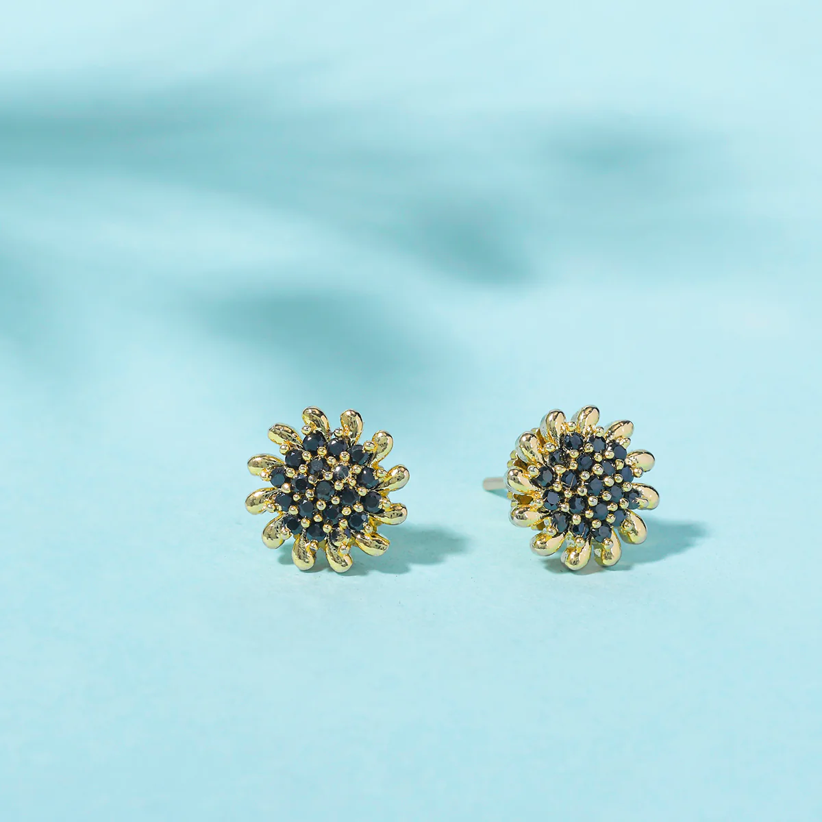 Sparkling Elegance Floral Zircons Embellished Brass Gold Plated Earrings