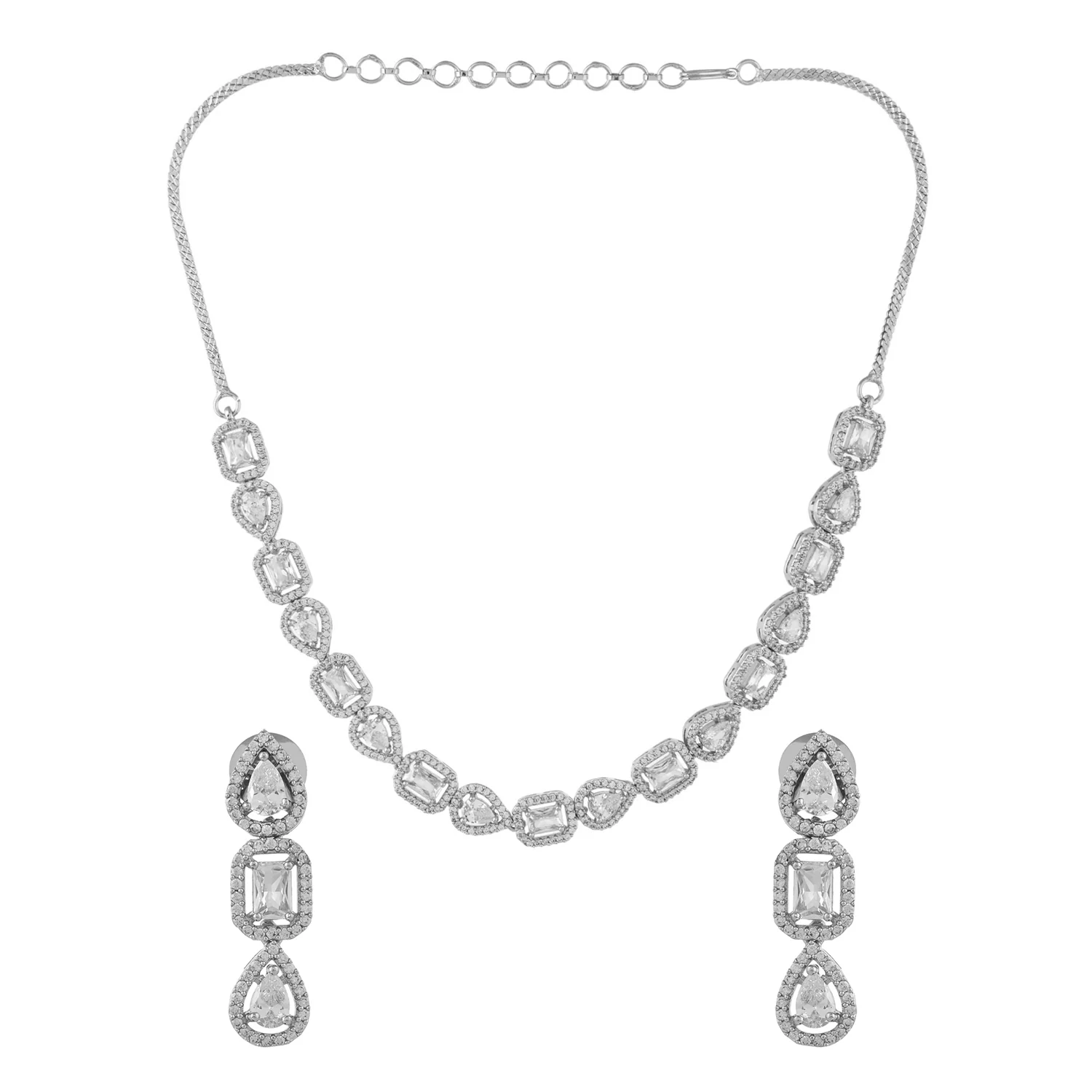 Sparkling Elegance Geometric Elegance American Diamond Necklace Set - Image 4