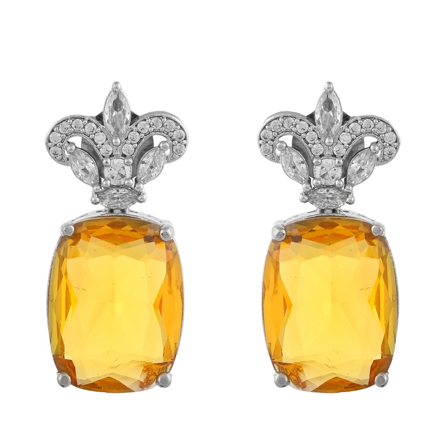 Sparkling Elegance Glamorous Amber Yellow American Diamond Necklace Set - Image 6