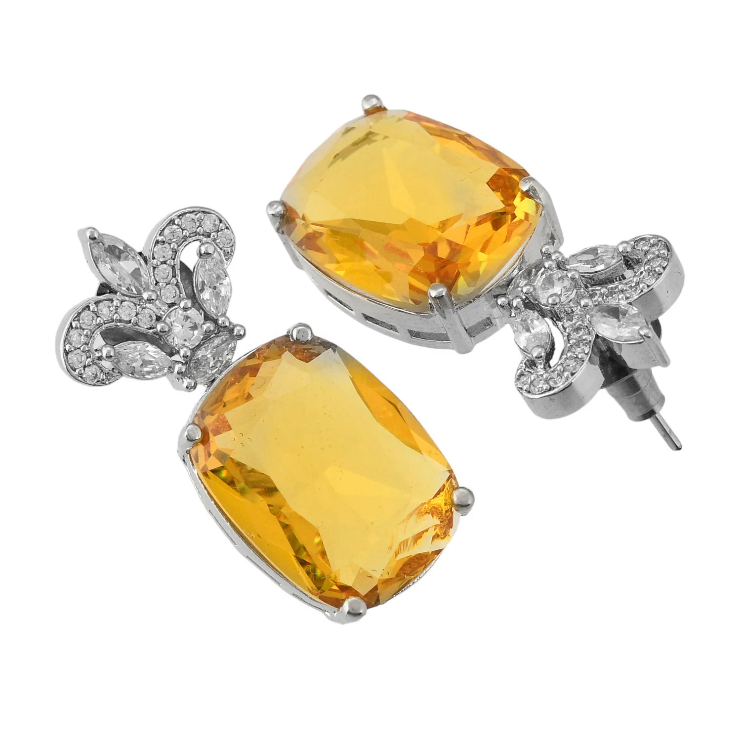 Sparkling Elegance Glamorous Amber Yellow American Diamond Necklace Set - Image 7