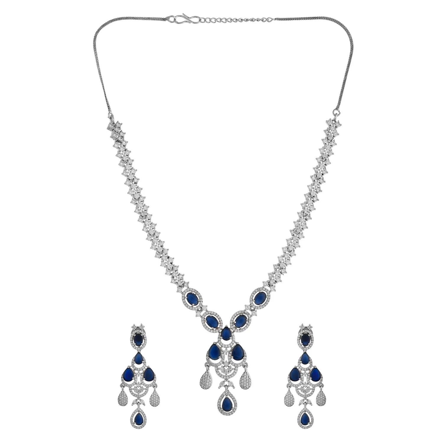 Sparkling Elegance Glamorous Blue American Diamond Necklace Set - Image 4