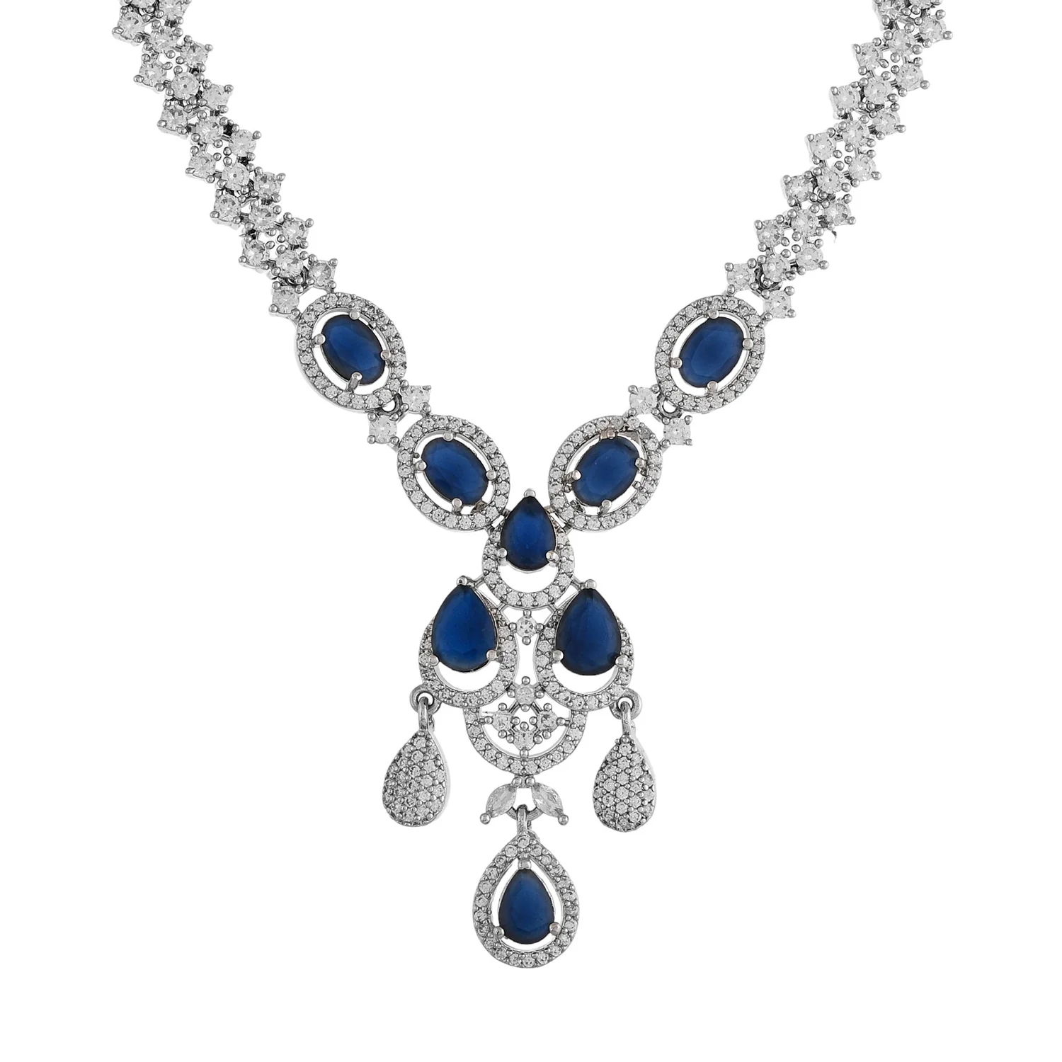 Sparkling Elegance Glamorous Blue American Diamond Necklace Set - Image 5