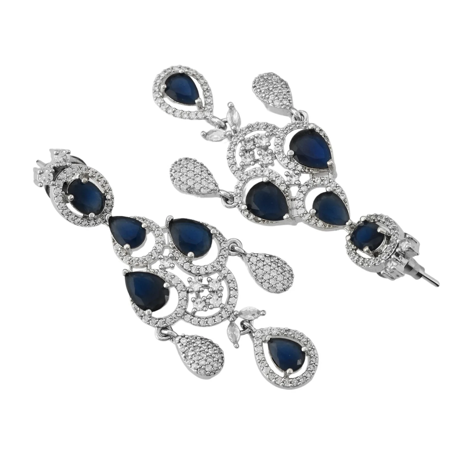 Sparkling Elegance Glamorous Blue American Diamond Necklace Set - Image 7