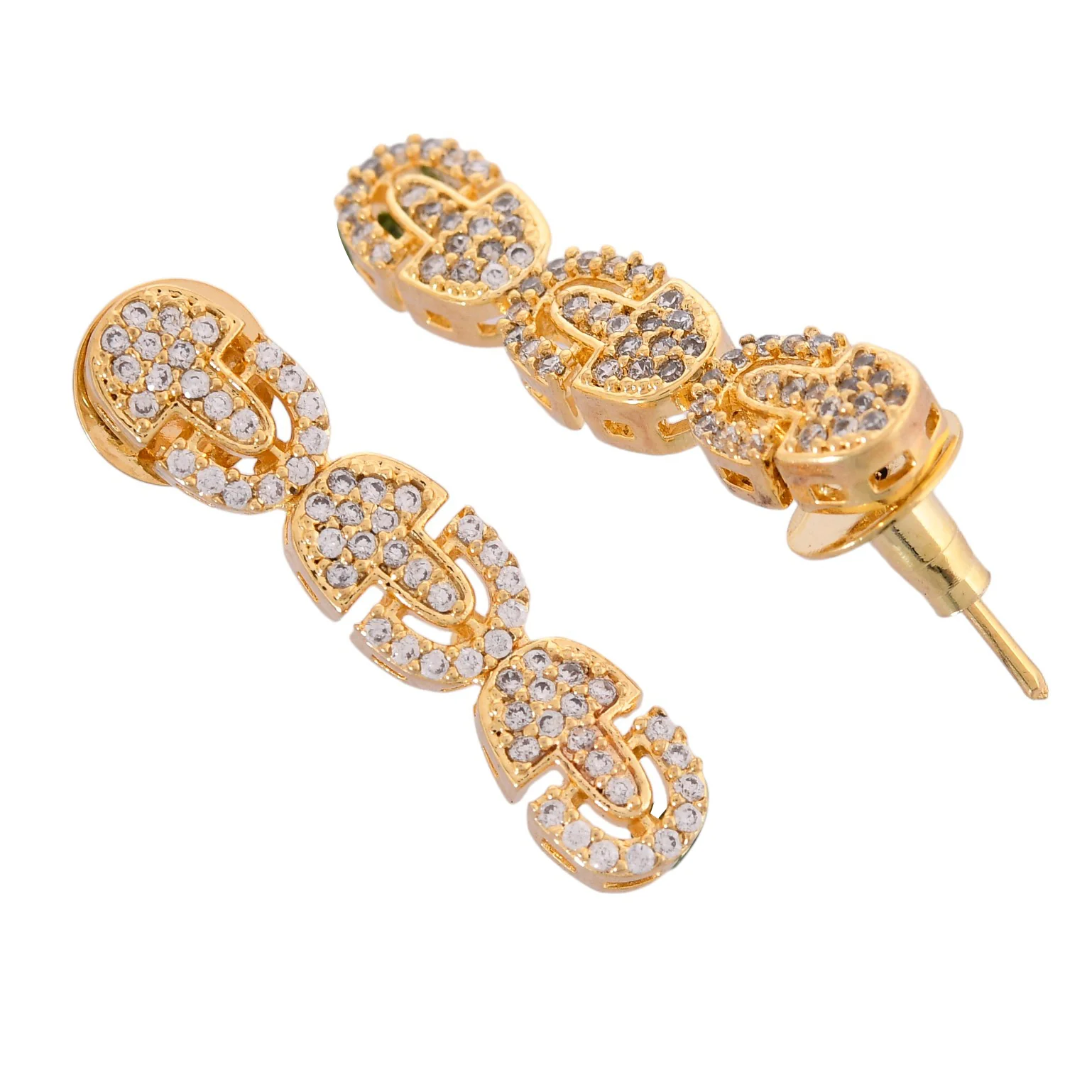 Sparkling Elegance Glamorous Golden American Diamond Necklace Set - Image 7