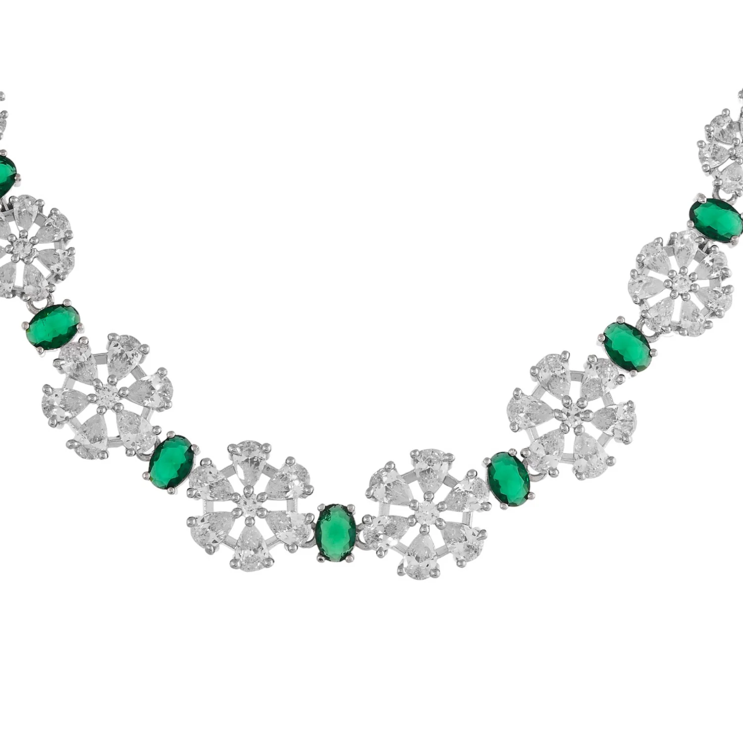 Sparkling Elegance Glamorous Green Floral American Diamond Necklace Set - Image 5