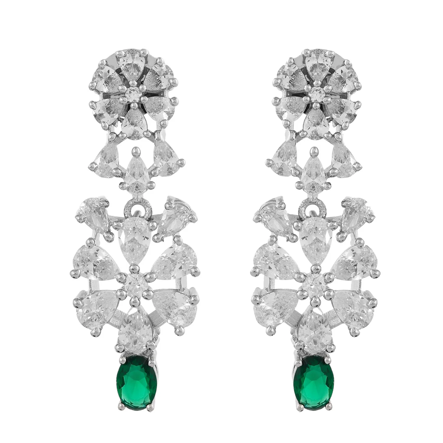 Sparkling Elegance Glamorous Green Floral American Diamond Necklace Set - Image 6