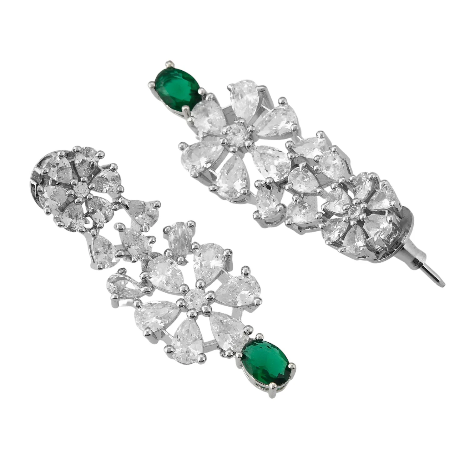 Sparkling Elegance Glamorous Green Floral American Diamond Necklace Set - Image 7