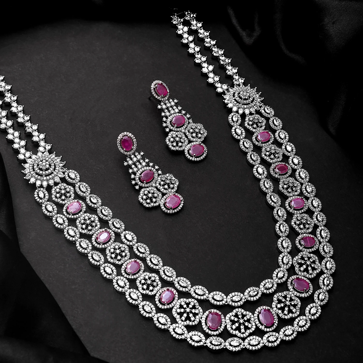 Sparkling Elegance Glamorous Layers American Diamond Necklace Set