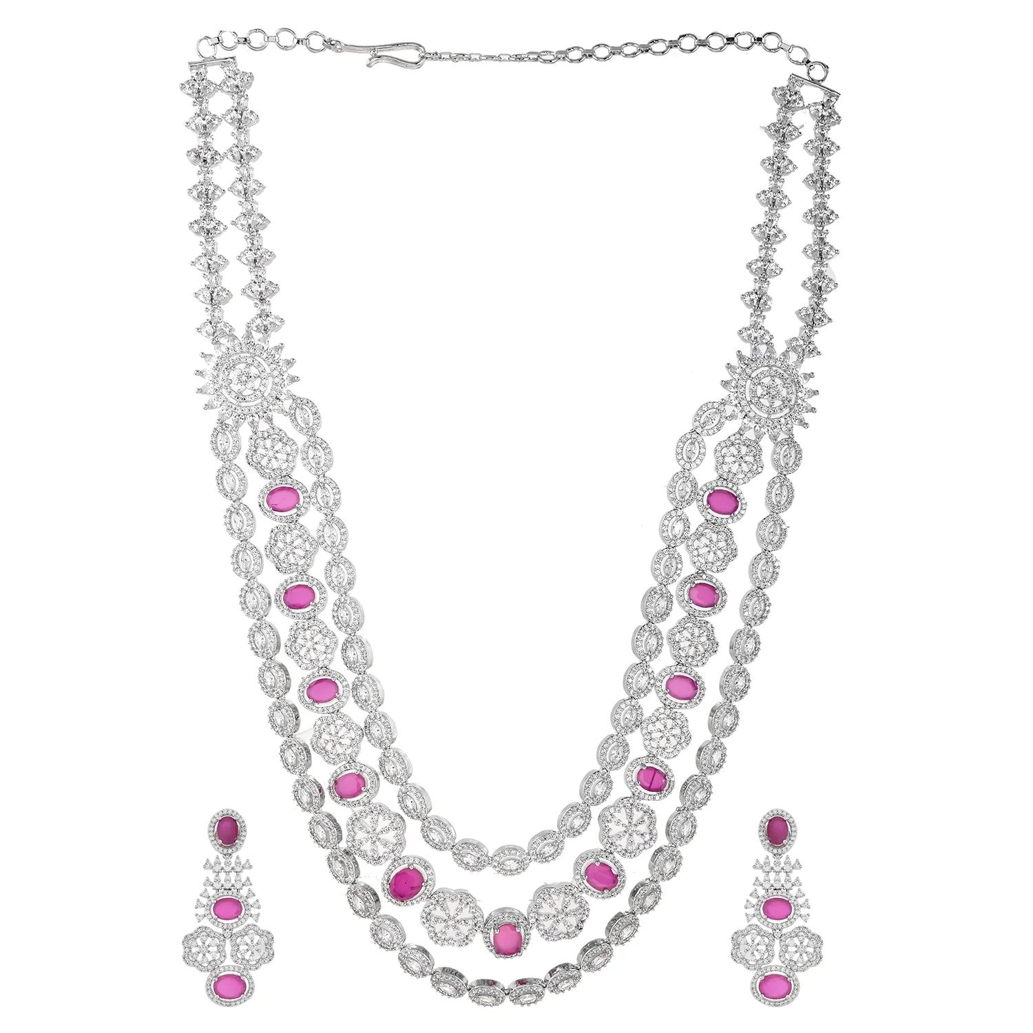 Sparkling Elegance Glamorous Layers American Diamond Necklace Set - Image 4