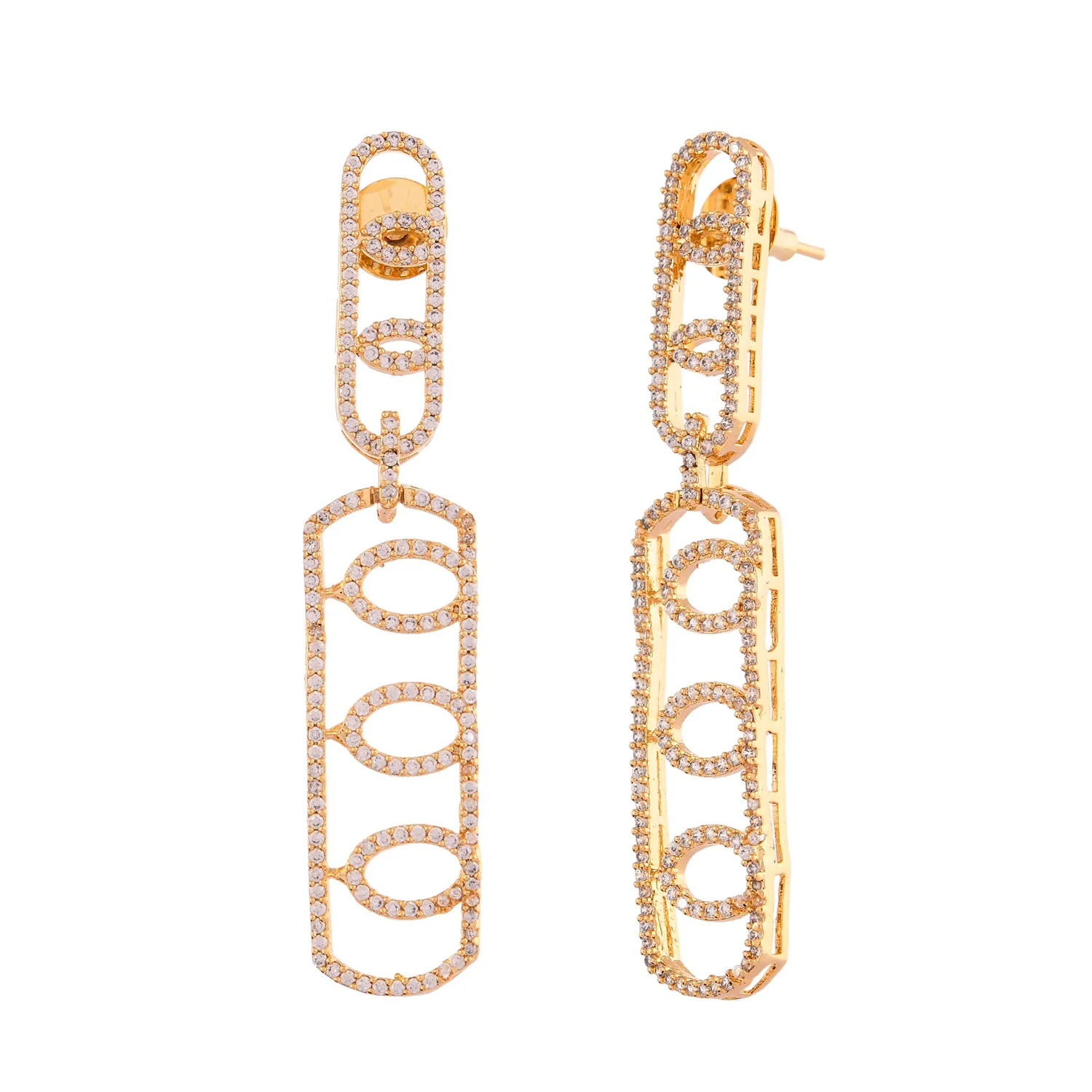 Sparkling Elegance Glamorous Long American Diamond Gold Dangler Earrings - Image 4