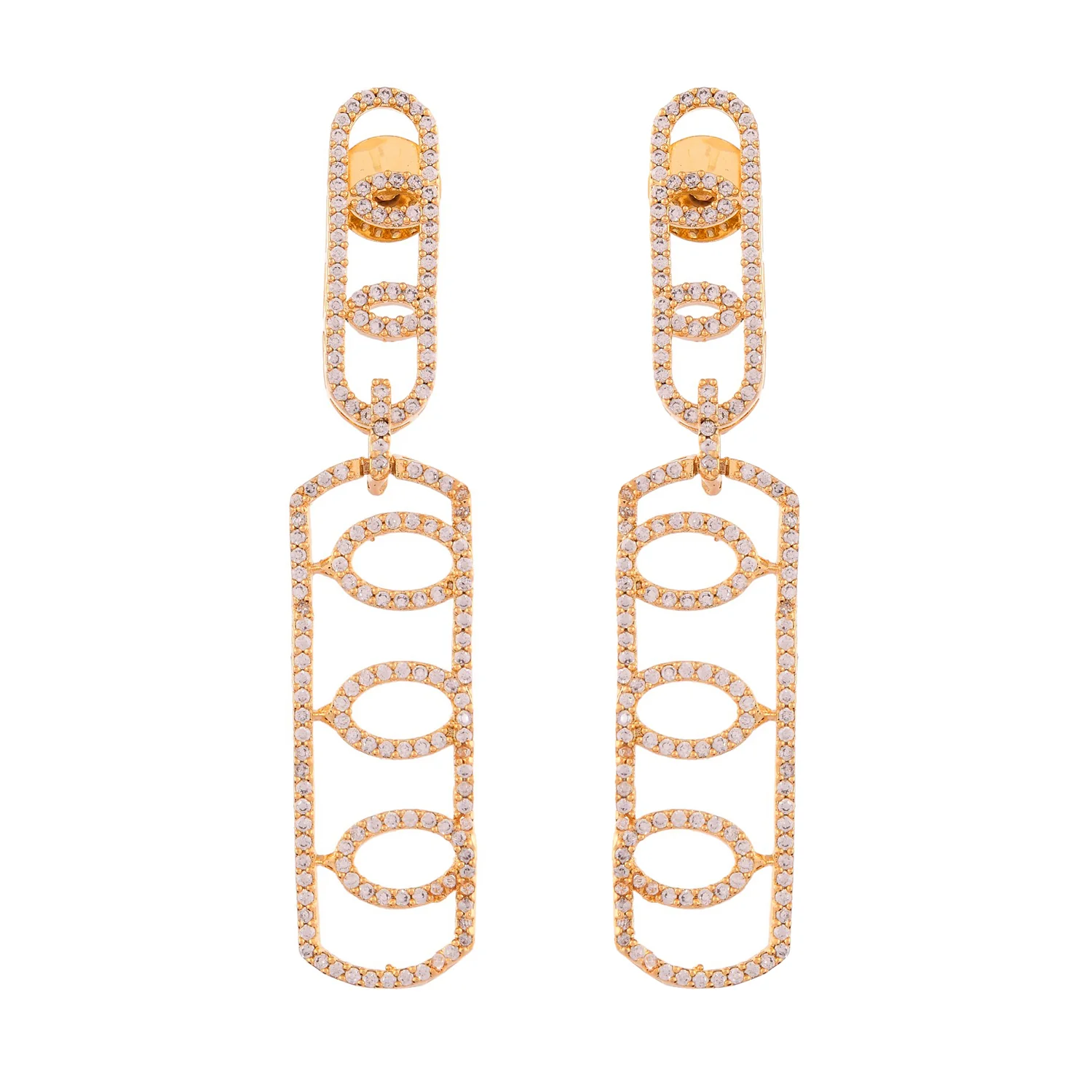 Sparkling Elegance Glamorous Long American Diamond Gold Dangler Earrings - Image 5