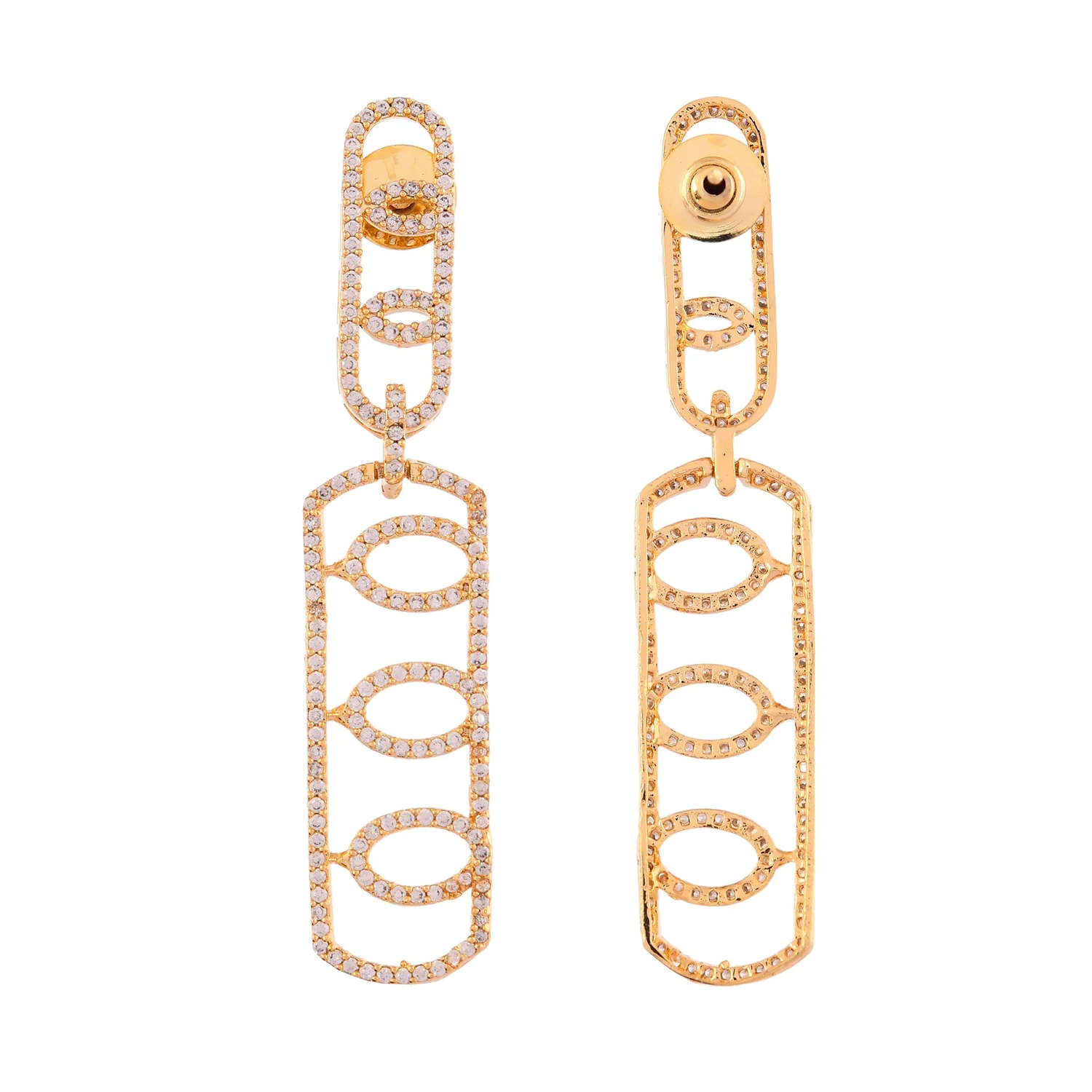 Sparkling Elegance Glamorous Long American Diamond Gold Dangler Earrings - Image 6