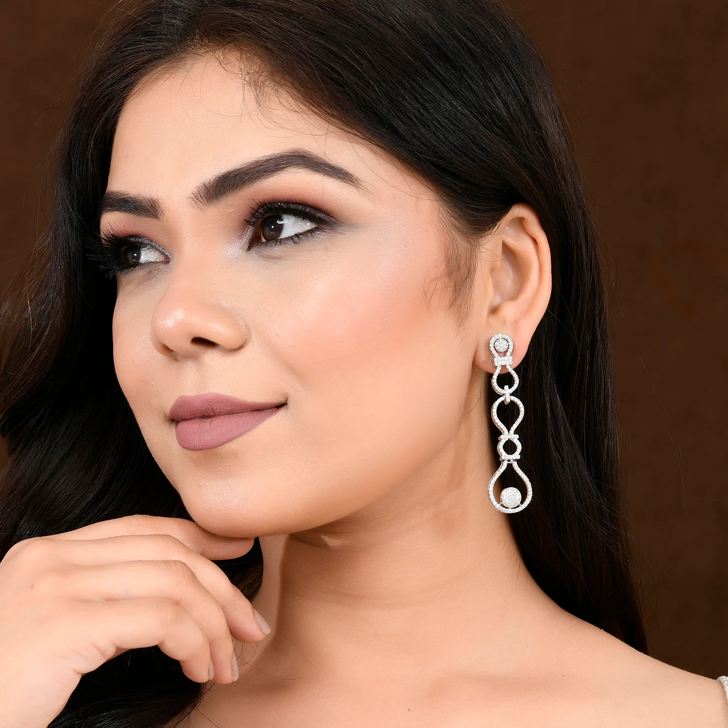 Sparkling Elegance Glamorous Loops American Diamond Long Dangler Earrings - Image 2