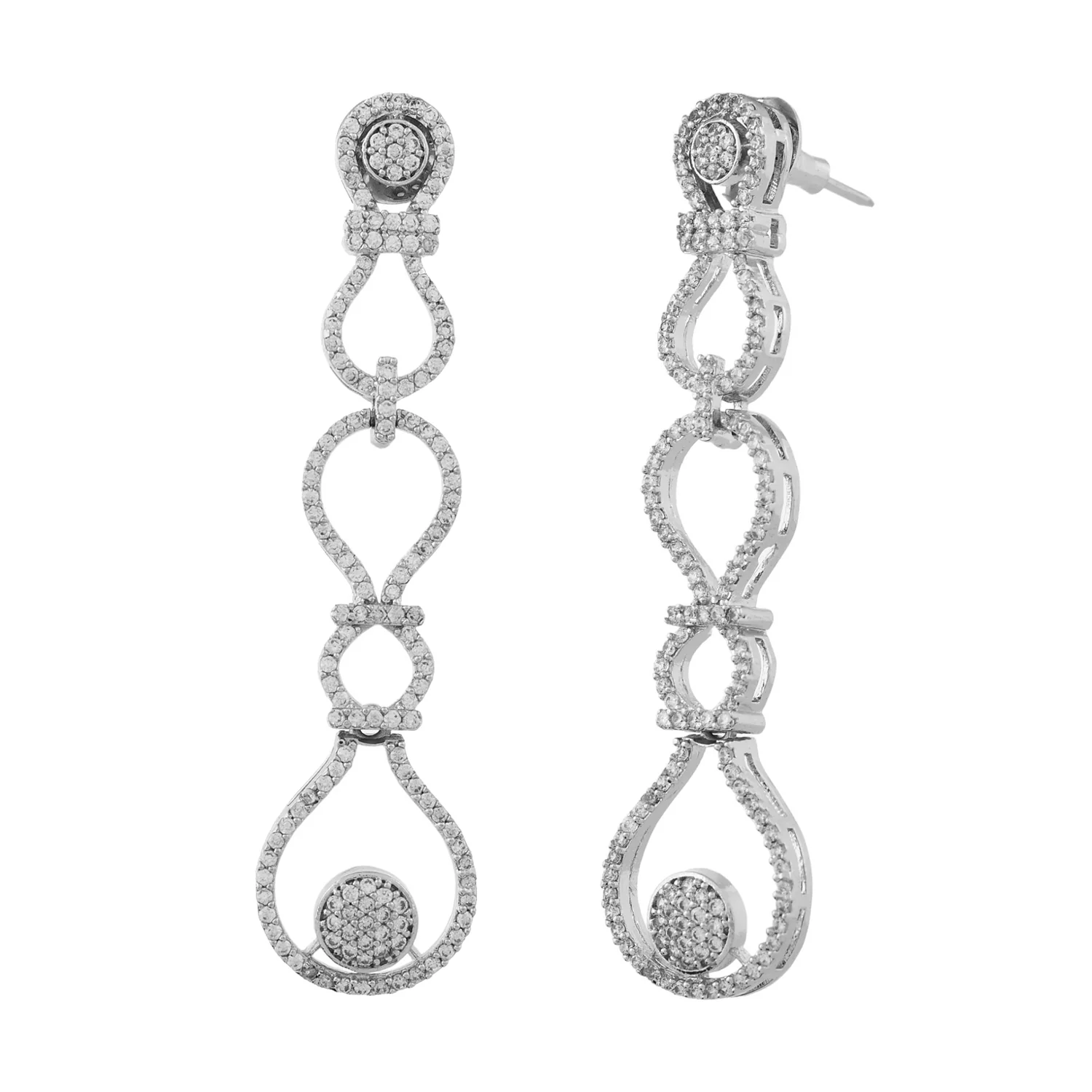 Sparkling Elegance Glamorous Loops American Diamond Long Dangler Earrings - Image 3