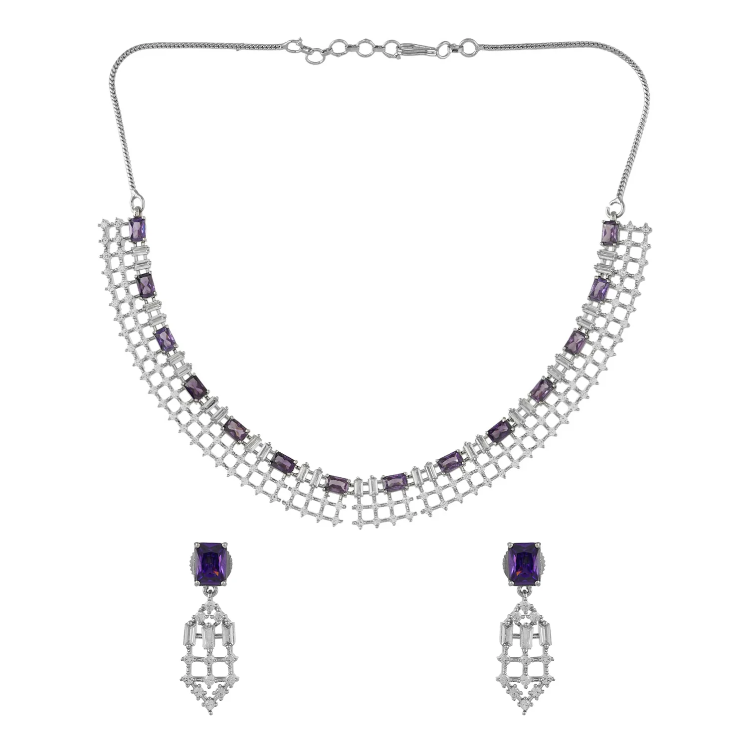 Sparkling Elegance Glamorous Purple American Diamond Necklace Set - Image 4