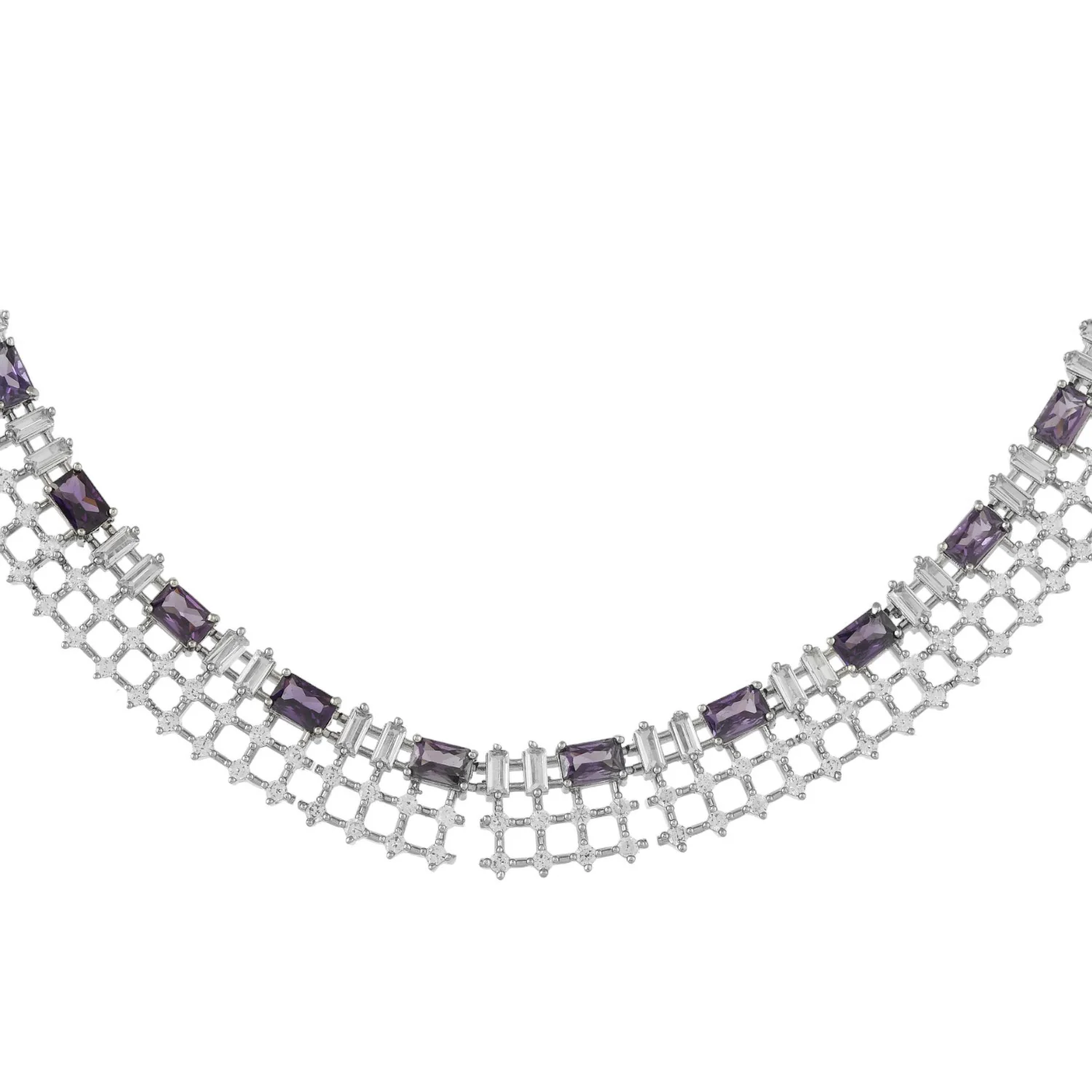 Sparkling Elegance Glamorous Purple American Diamond Necklace Set - Image 5