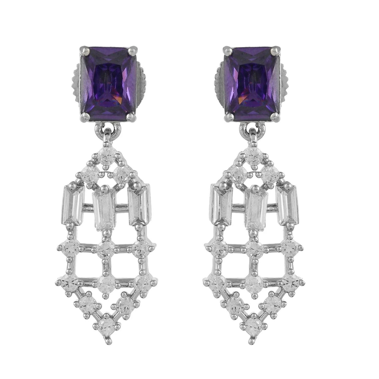 Sparkling Elegance Glamorous Purple American Diamond Necklace Set - Image 6
