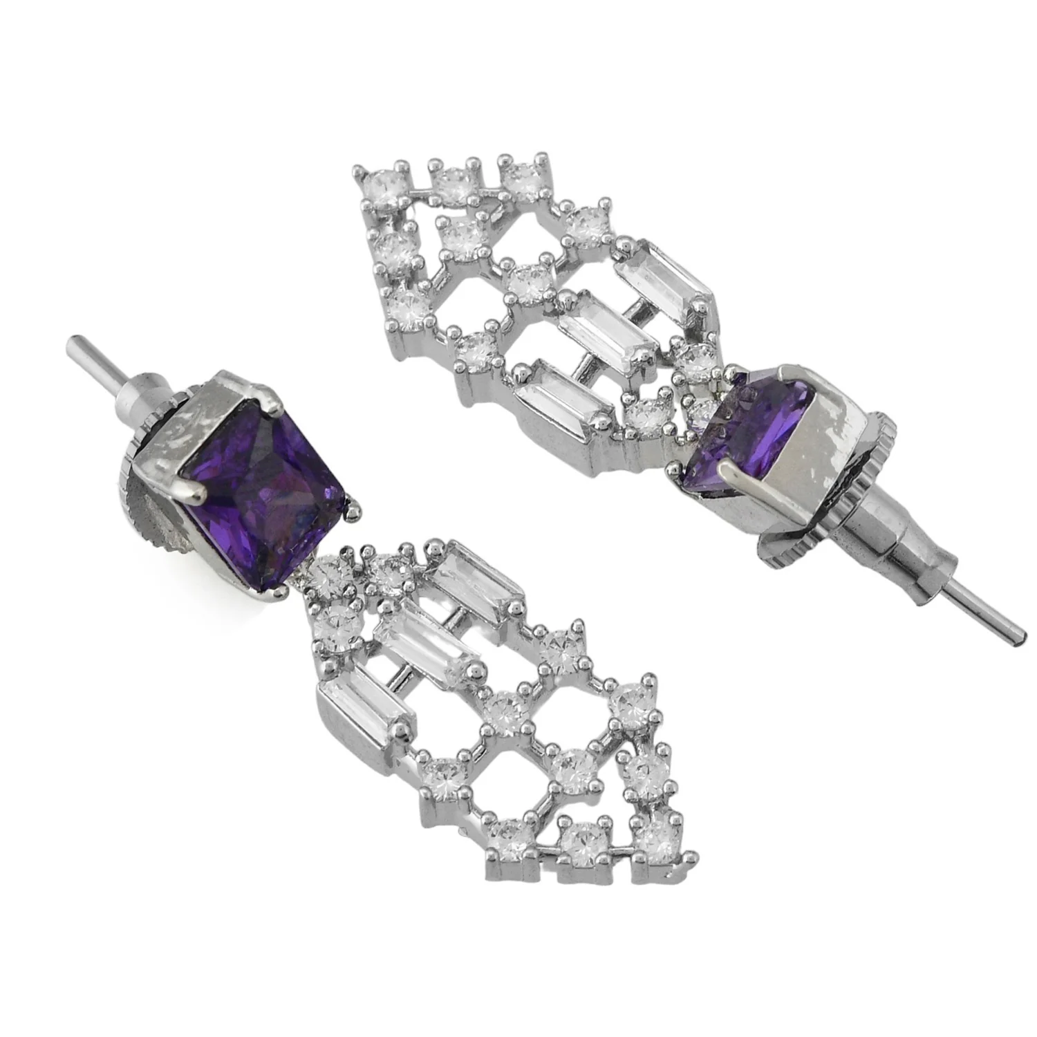 Sparkling Elegance Glamorous Purple American Diamond Necklace Set - Image 7